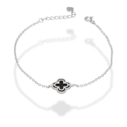 LPPD124 Pulsera Dama Mod 1 Trébol Negro 1.1 cm Ajustable de 16.5 a 19 cm en Plata .925