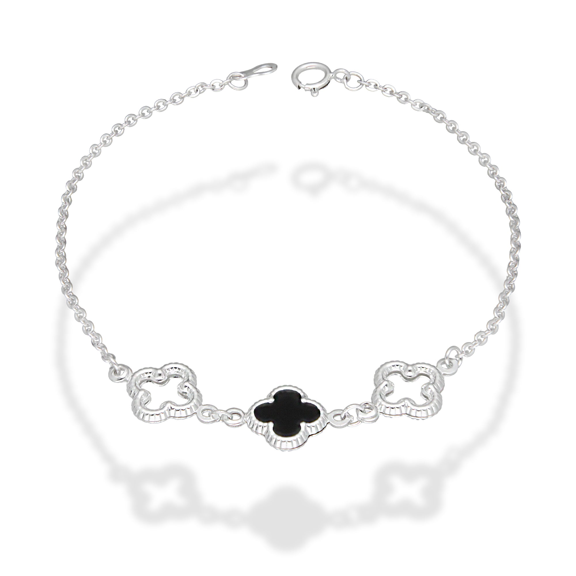 LPPD125 Pulsera Dama Mod 1 Trébol Negro y 2 Calados 1 cm x 19 cm en Plata .925
