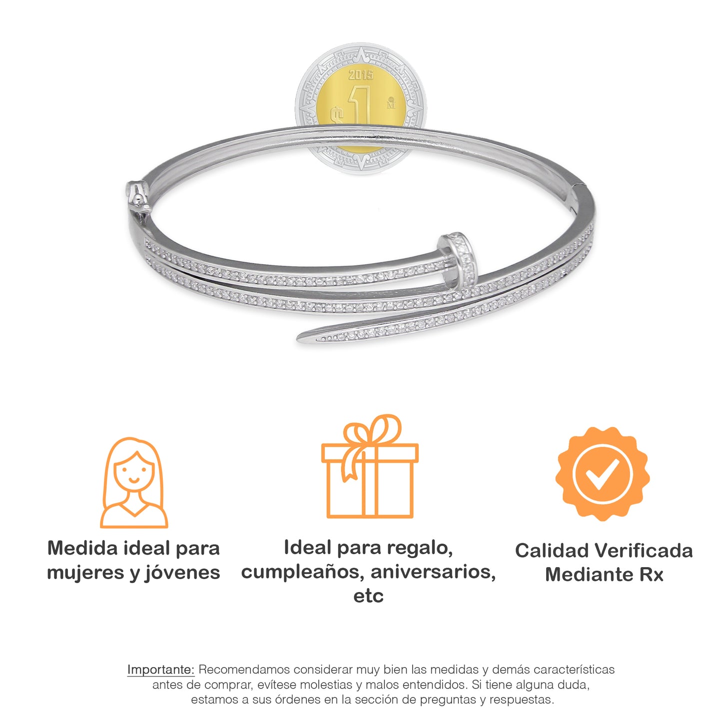 LPPD128 Pulsera Brazalete Dama Mod Clavo Doble Vuelta en Plata .925