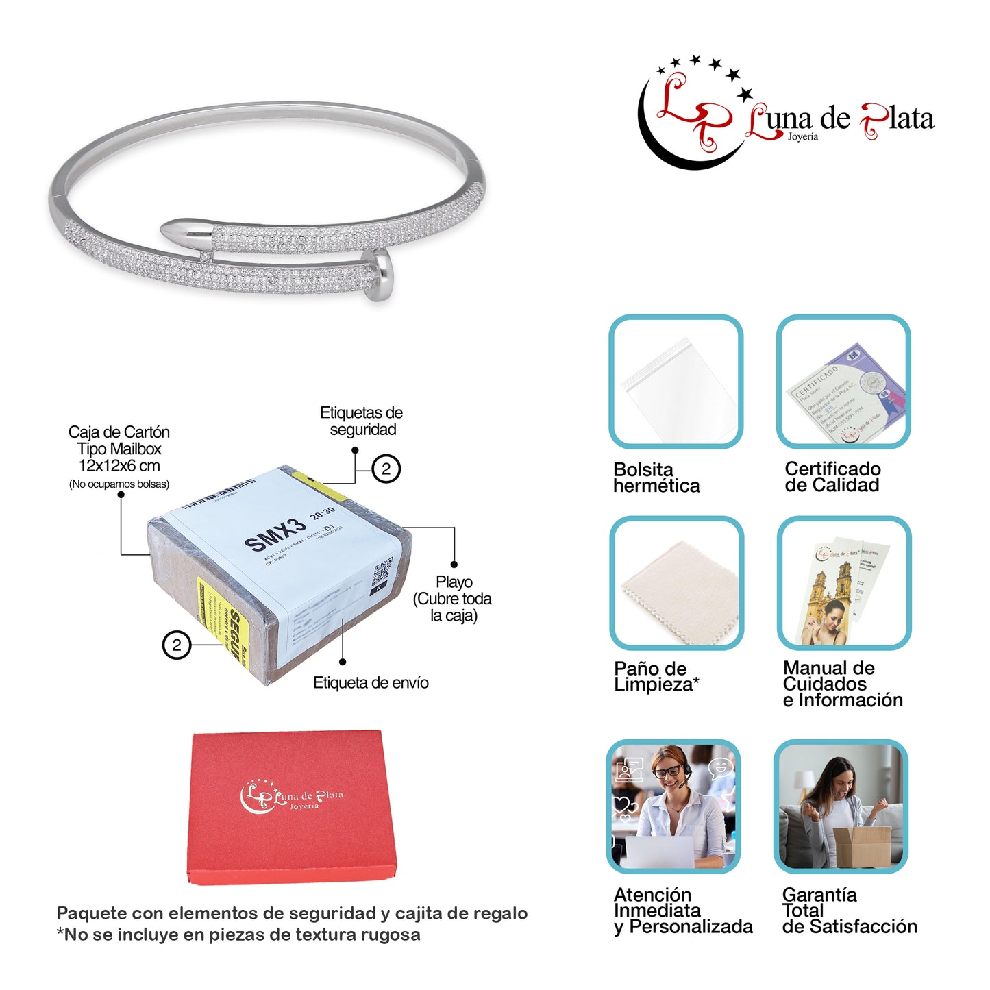 LPPD129 Pulsera Brazalete Dama Mod Clavo con Zirconias en Plata .925