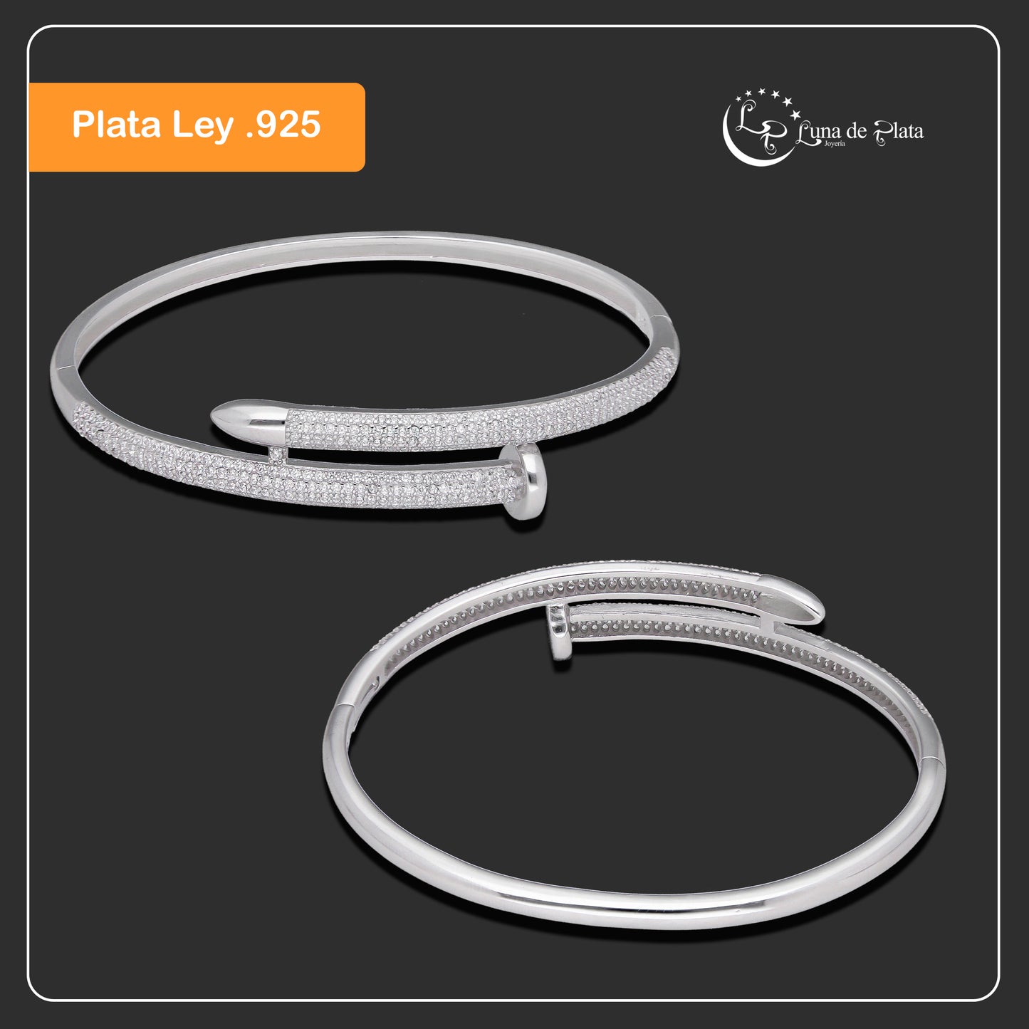 LPPD129 Pulsera Brazalete Dama Mod Clavo con Zirconias en Plata .925