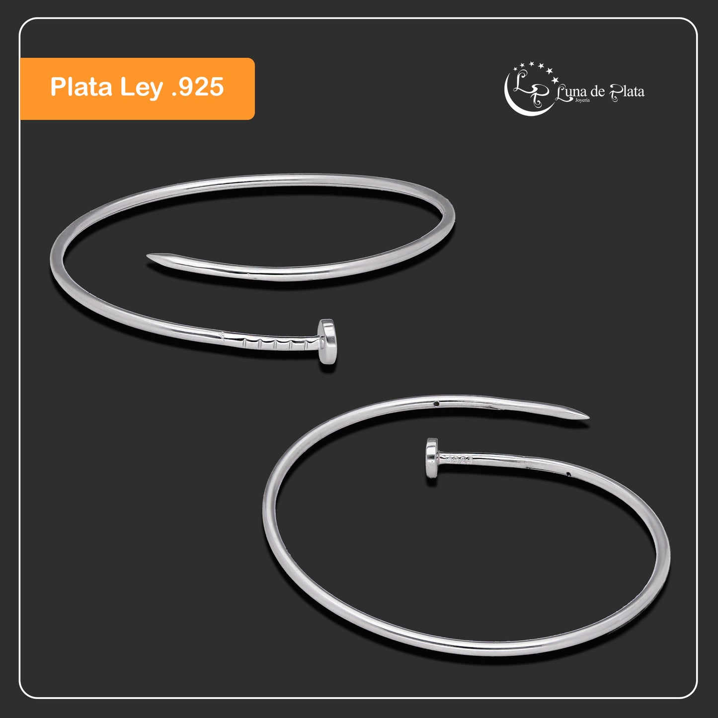 LPPD130 Pulsera Brazalete Dama Mod Clavo Liso en Plata .925