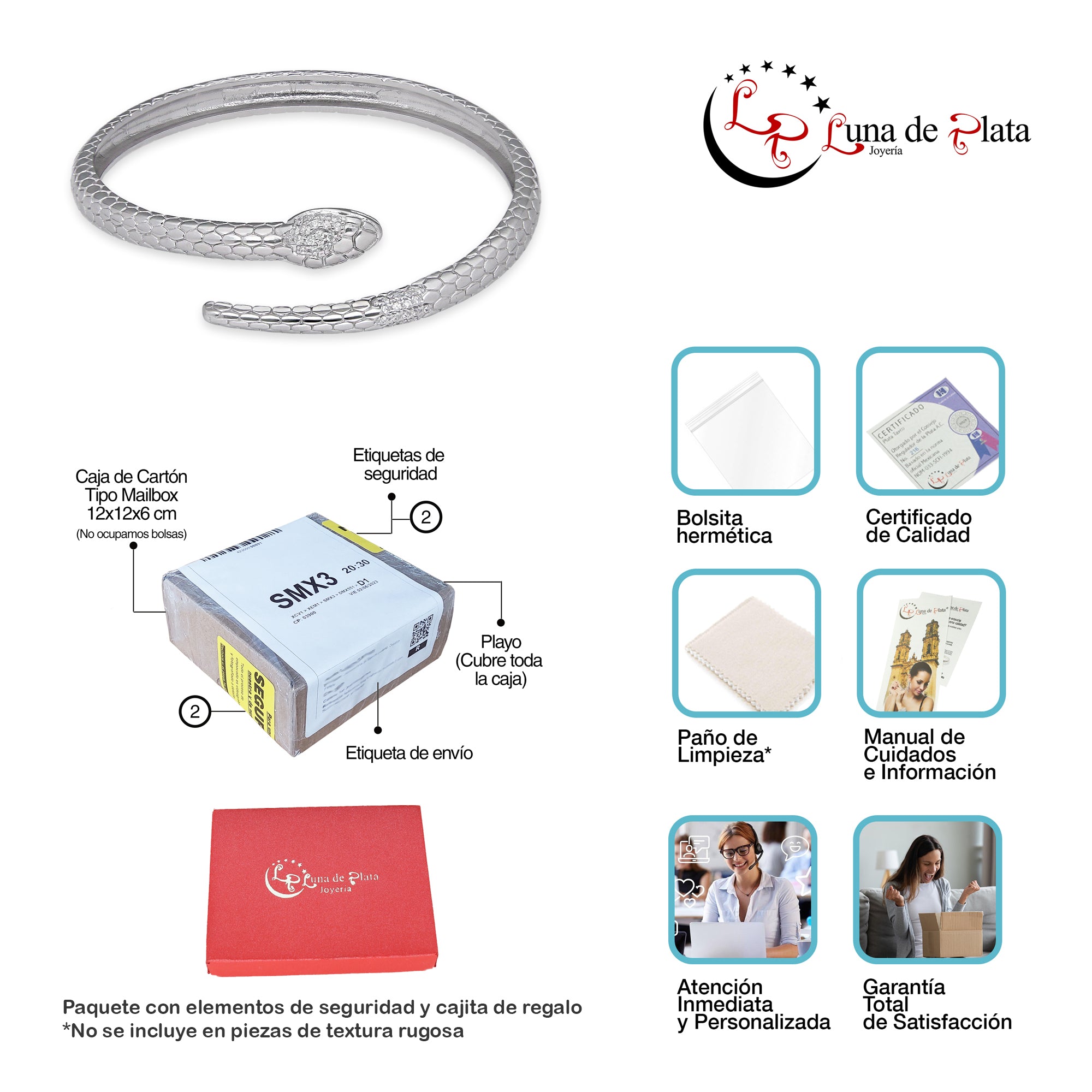 LPPD131 Pulsera Brazalete Dama Mod Serpiente en Plata .925