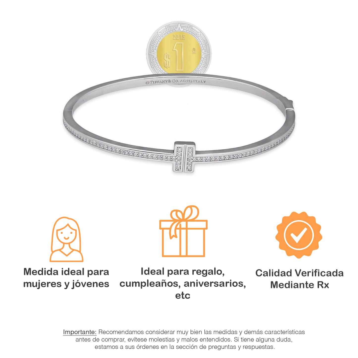 LPPD134 Pulsera Brazalete Dama Mod TT Blanco en Plata .925