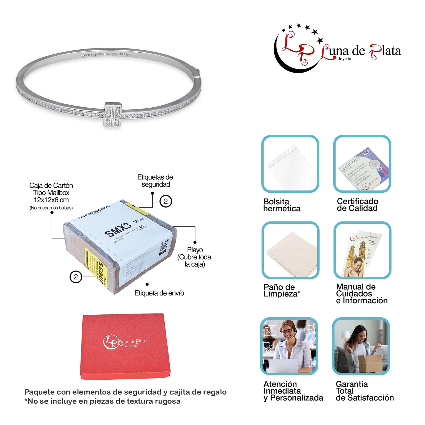 LPPD134 Pulsera Brazalete Dama Mod TT Blanco en Plata .925