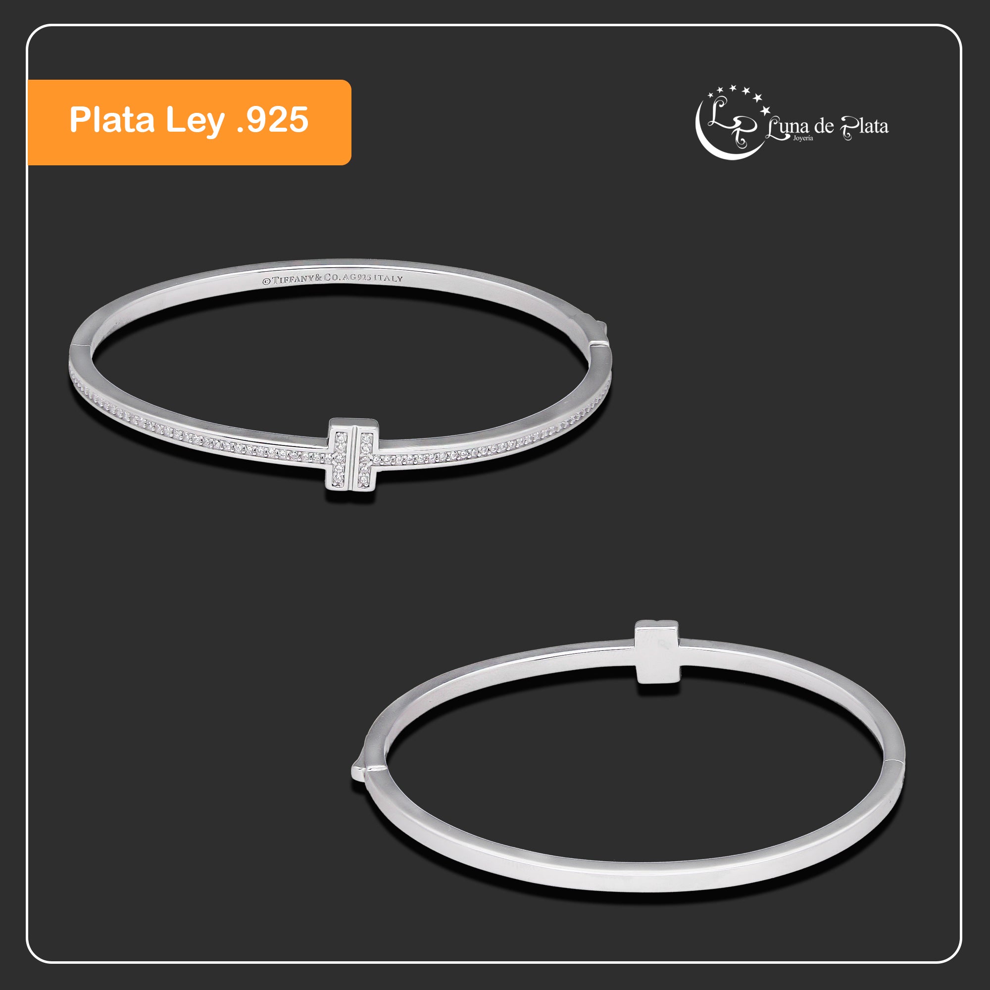 LPPD134 Pulsera Brazalete Dama Mod TT Blanco en Plata .925