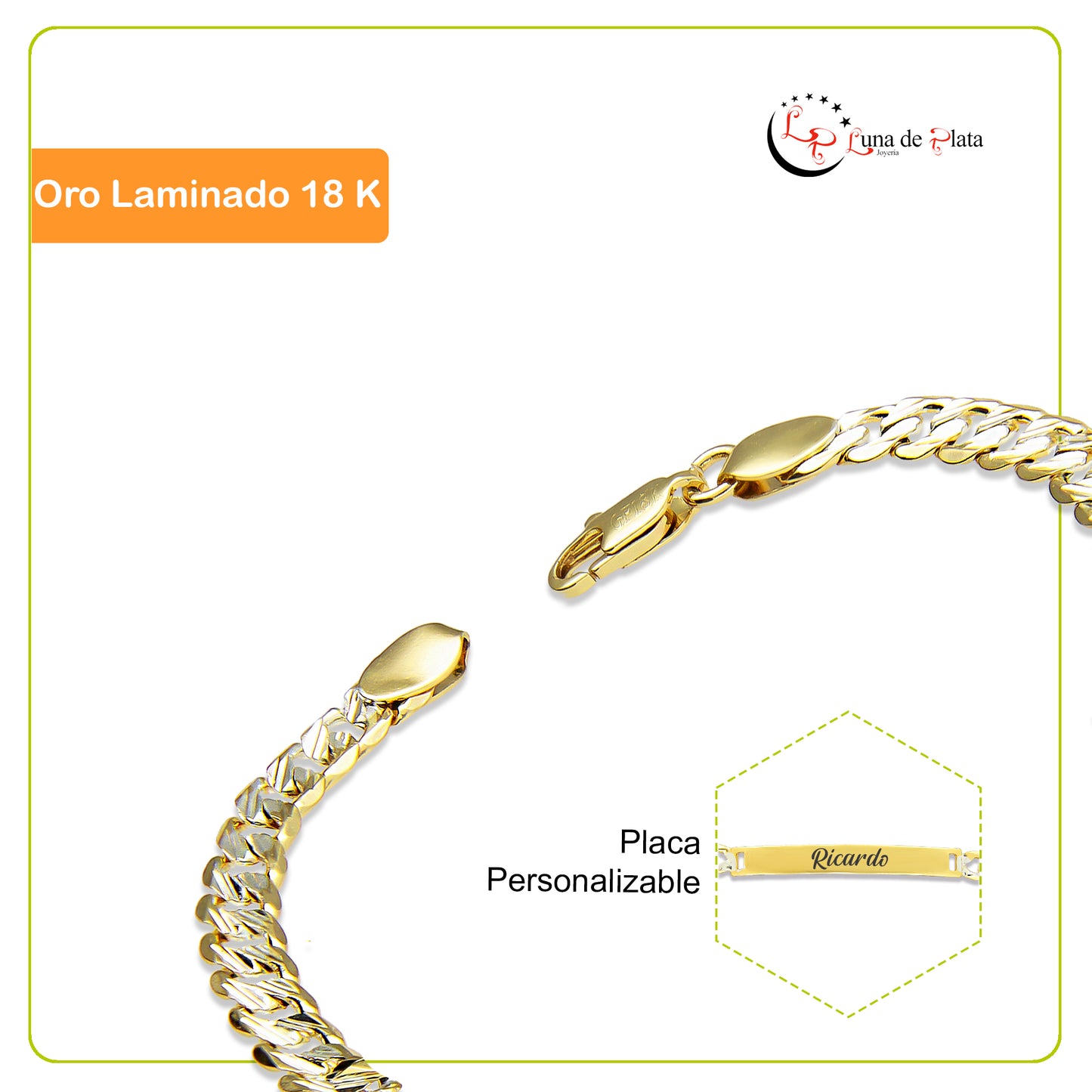 LPPG004 Esclava Cubana Personalizada 18 cm Oro Laminado 18 K 2993699200