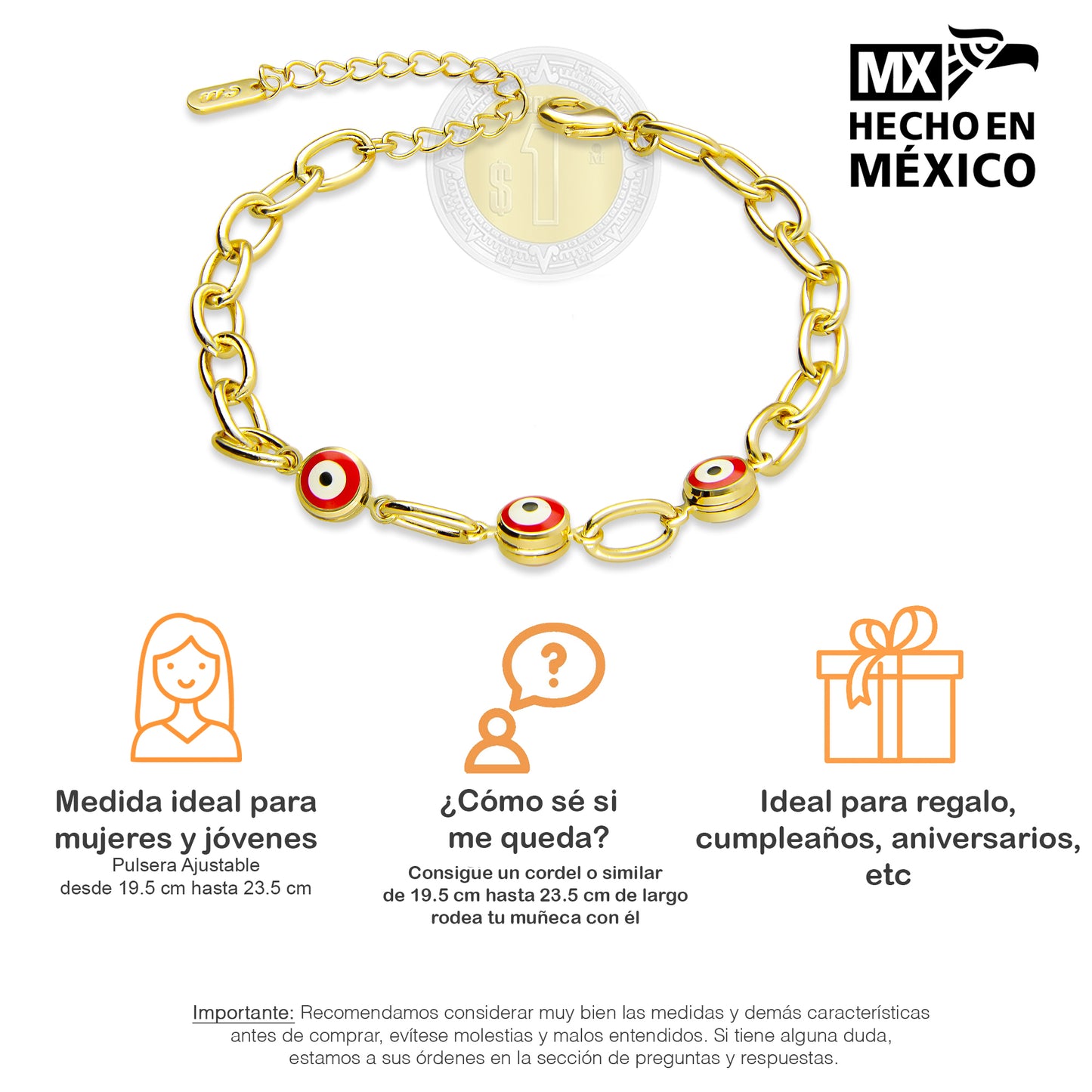 LPPG007 Pulsera Ajustable Ojitos Ancla Oro Laminado 18 K 2146418743