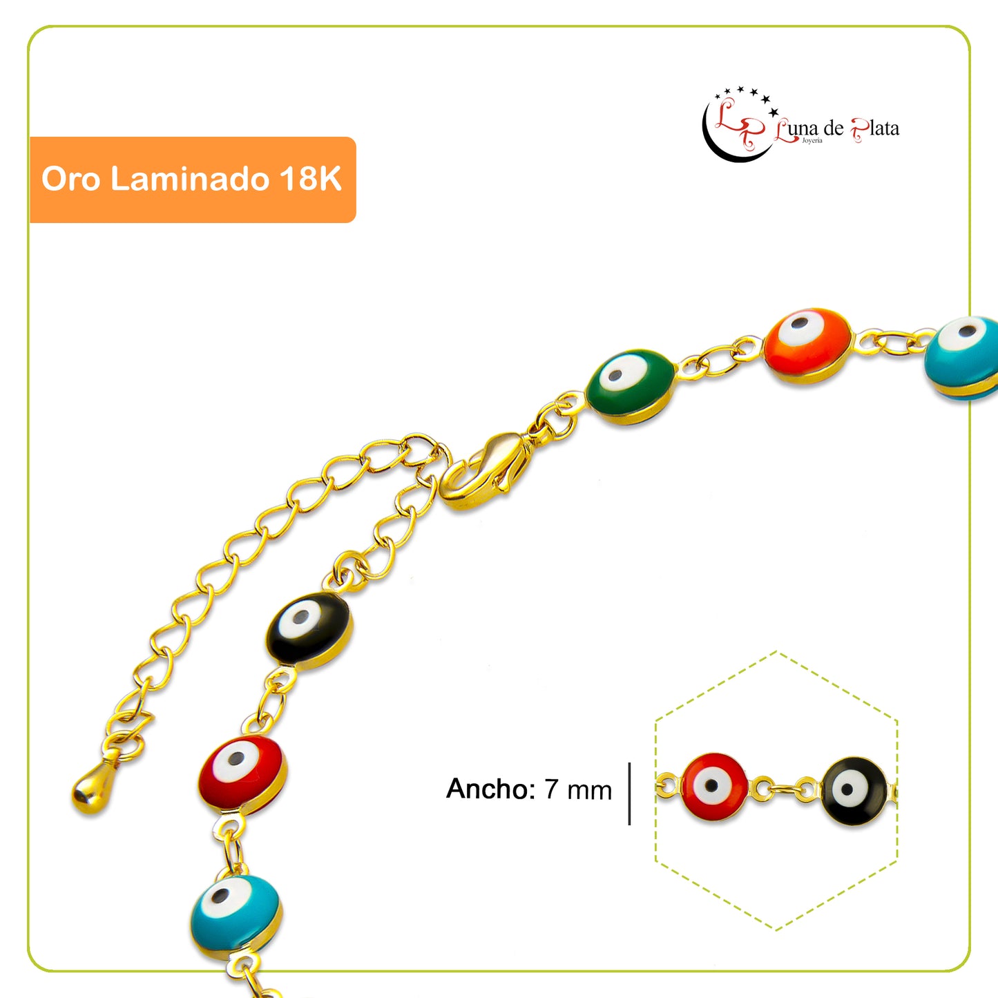 LPPG009 Pulsera Tobillera Ajustable Ojitos Multicolor Oro Laminado 18 K 2146459003