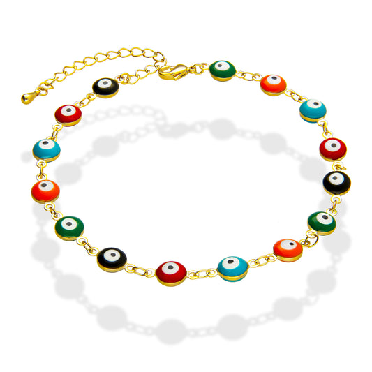 LPPG009 Pulsera Tobillera Ajustable Ojitos Multicolor Oro Laminado 18 K 2146459003