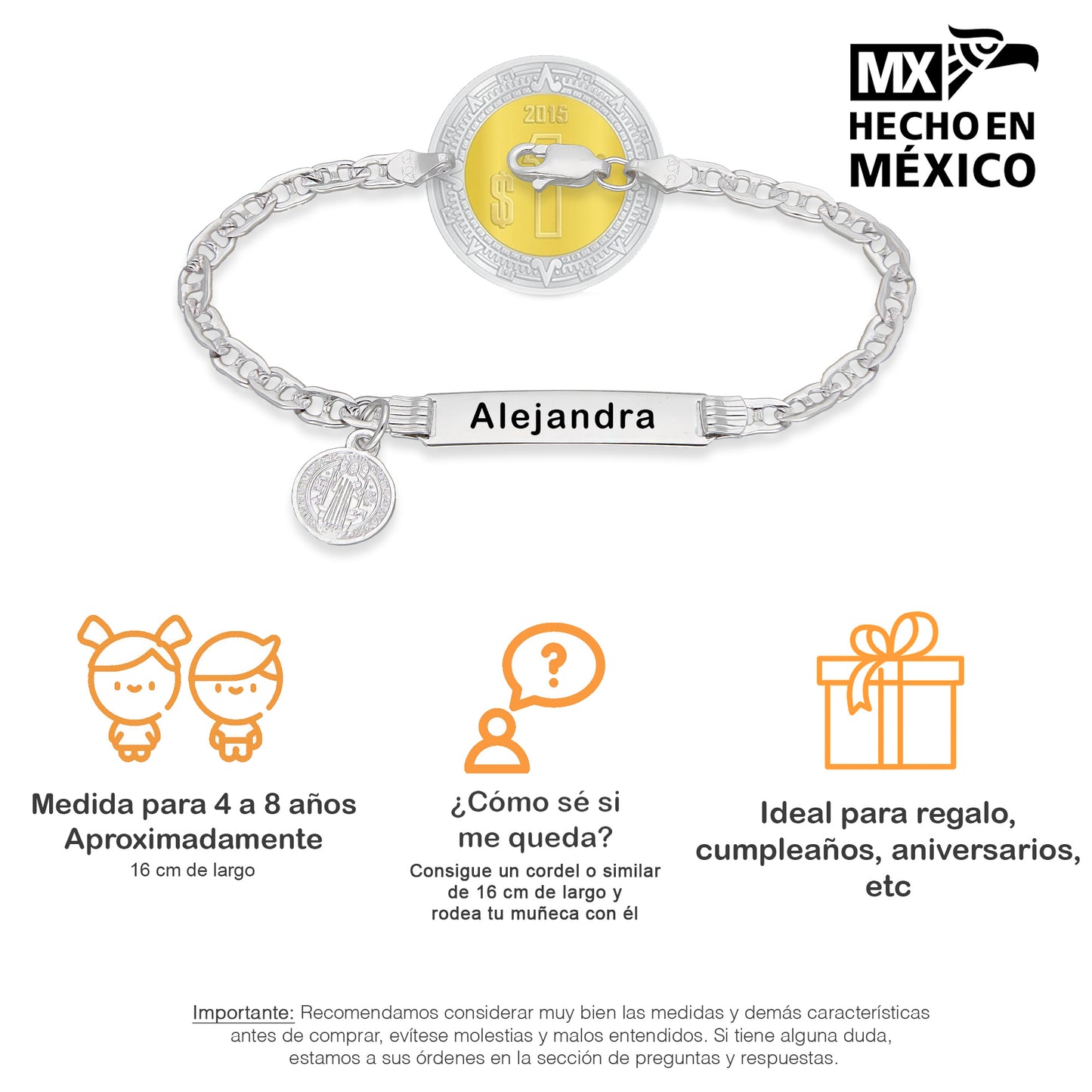 LPPN004 Esclava Gusi Colgante San Benito Grabado Laser 16 Cm de Largo Plata .925