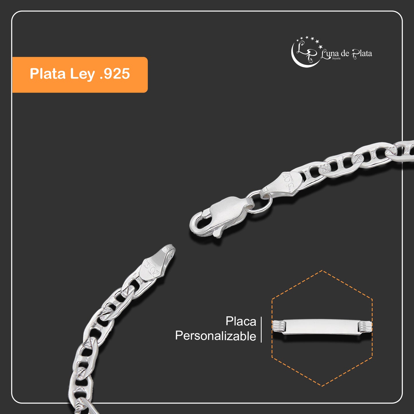 LPPN004 Esclava Gusi Colgante San Benito Grabado Laser 16 Cm de Largo Plata .925