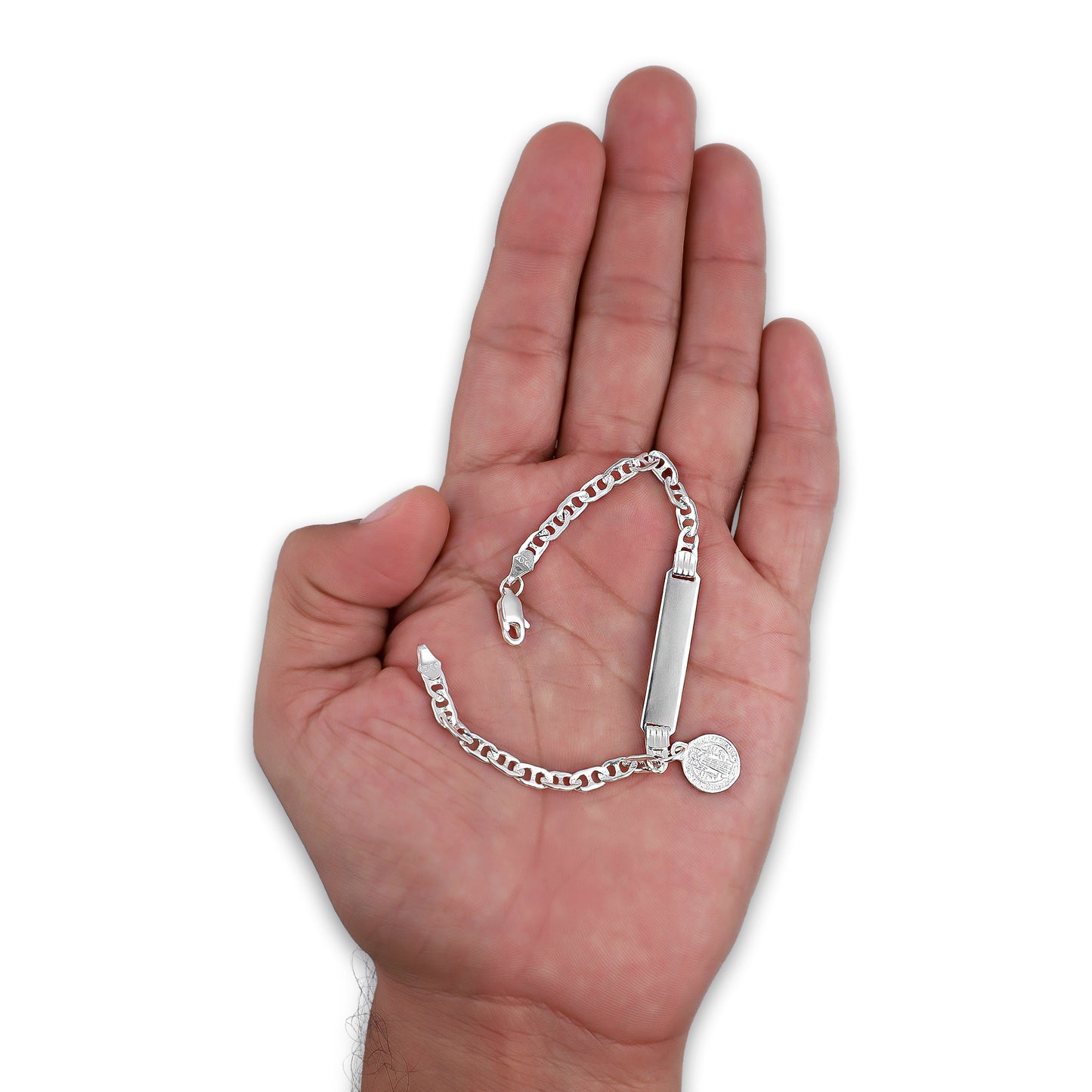 LPPN004 Esclava Gusi Colgante San Benito Grabado Laser 16 Cm de Largo Plata .925