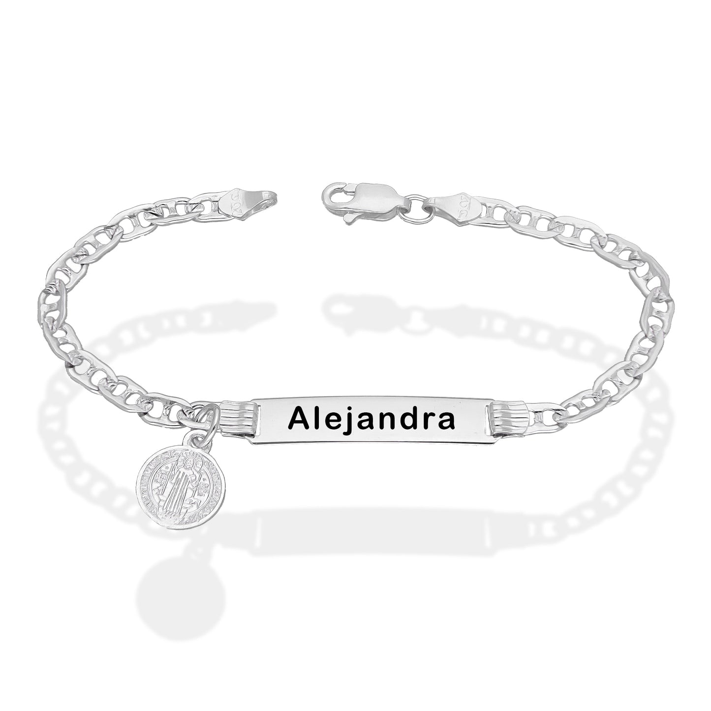 LPPN004 Esclava Gusi Colgante San Benito Grabado Laser 16 Cm de Largo Plata .925