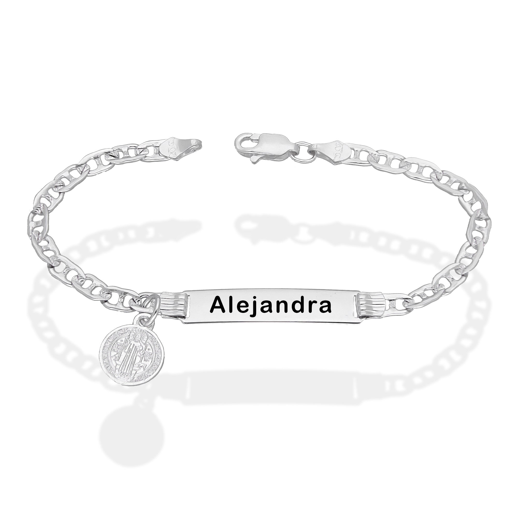 LPPN004 Esclava Gusi Colgante San Benito Grabado Laser 16 Cm de Largo Plata .925