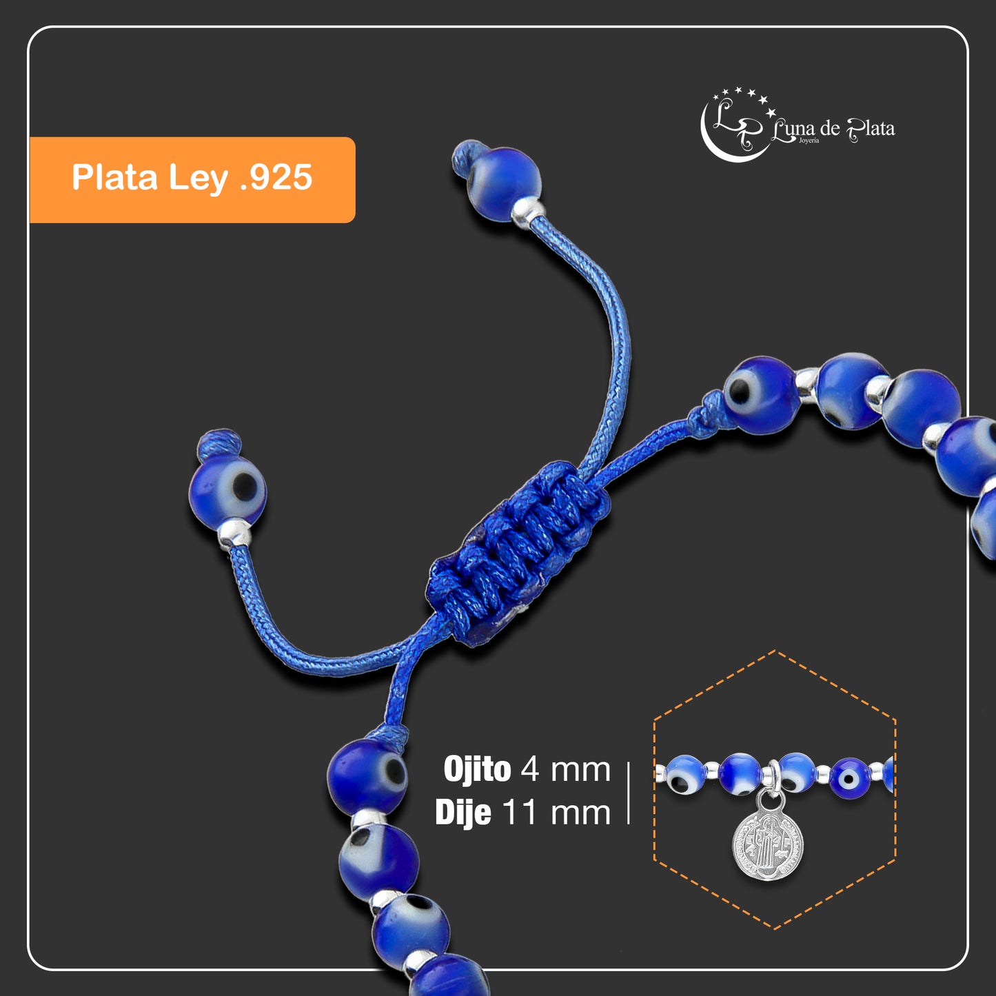 LPPN014 Pulsera Ajustable Baby Ojitos Turcos Azul Plata .925 3105432182