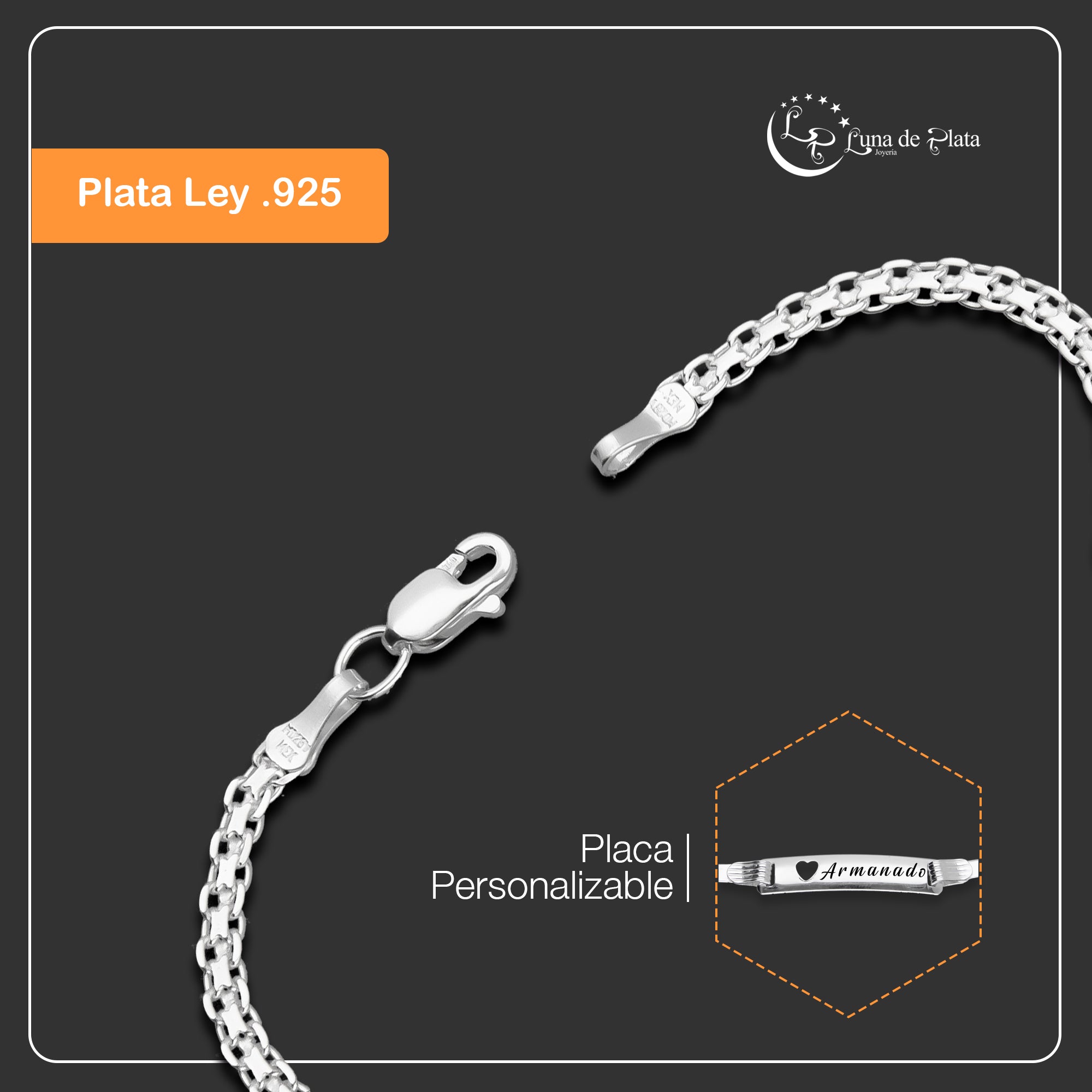 LPPN034 Esclava Mod Bizmark Placa Corazon 2.5 mm x 15 cm en Plata .925 3050009229
