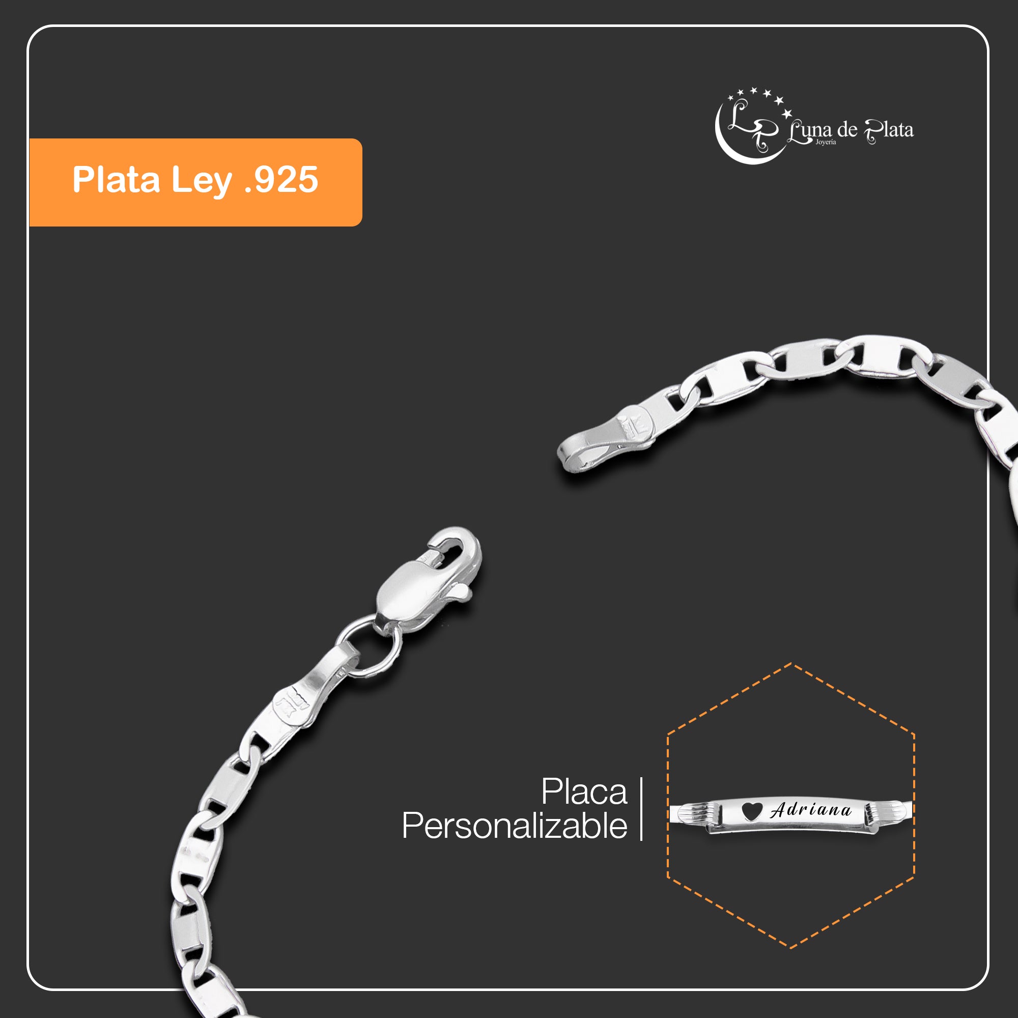 LPPN035 Esclava Mod Espejo Placa Corazon 3 mm x 15 cm en Plata .925 3050081671