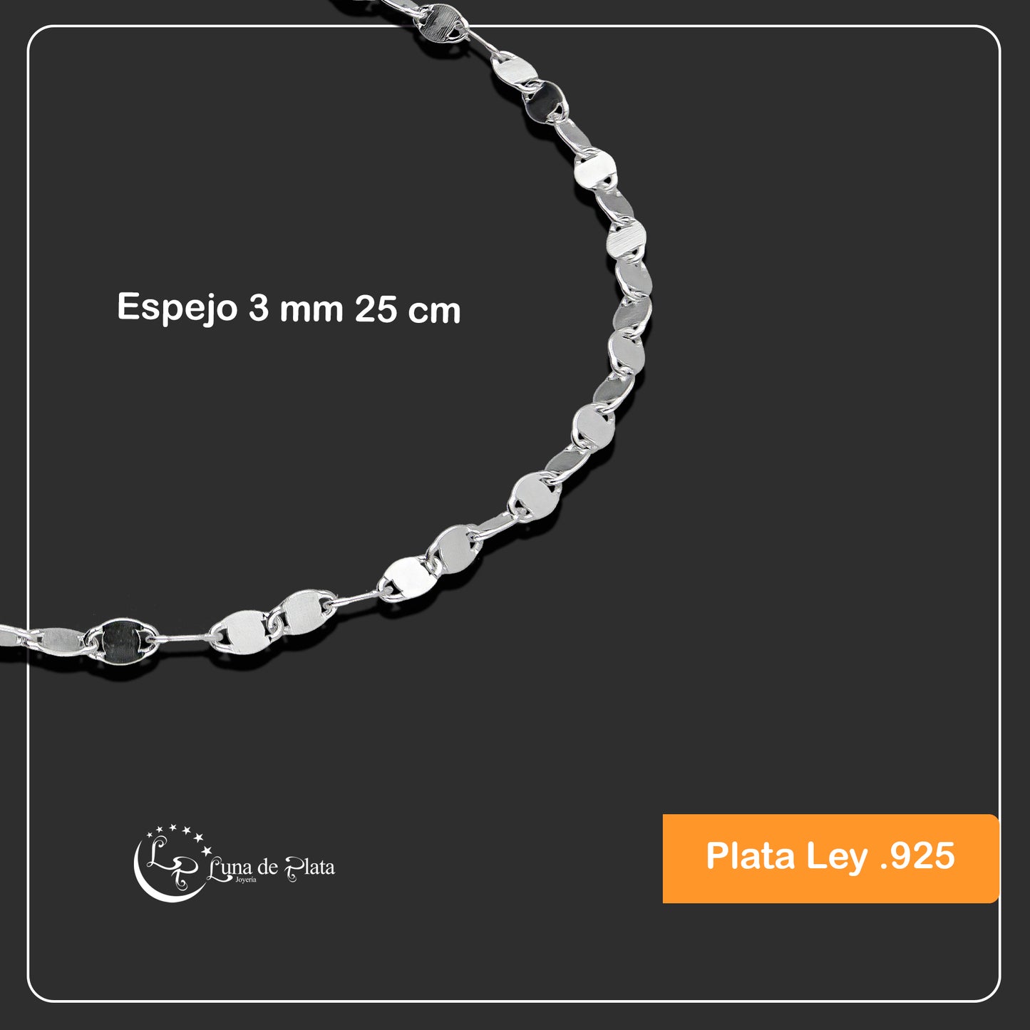 LPTB033 Pulsera Tobillera Espejo 3 mm 25 cm Plata .925 Taxco 2100882783