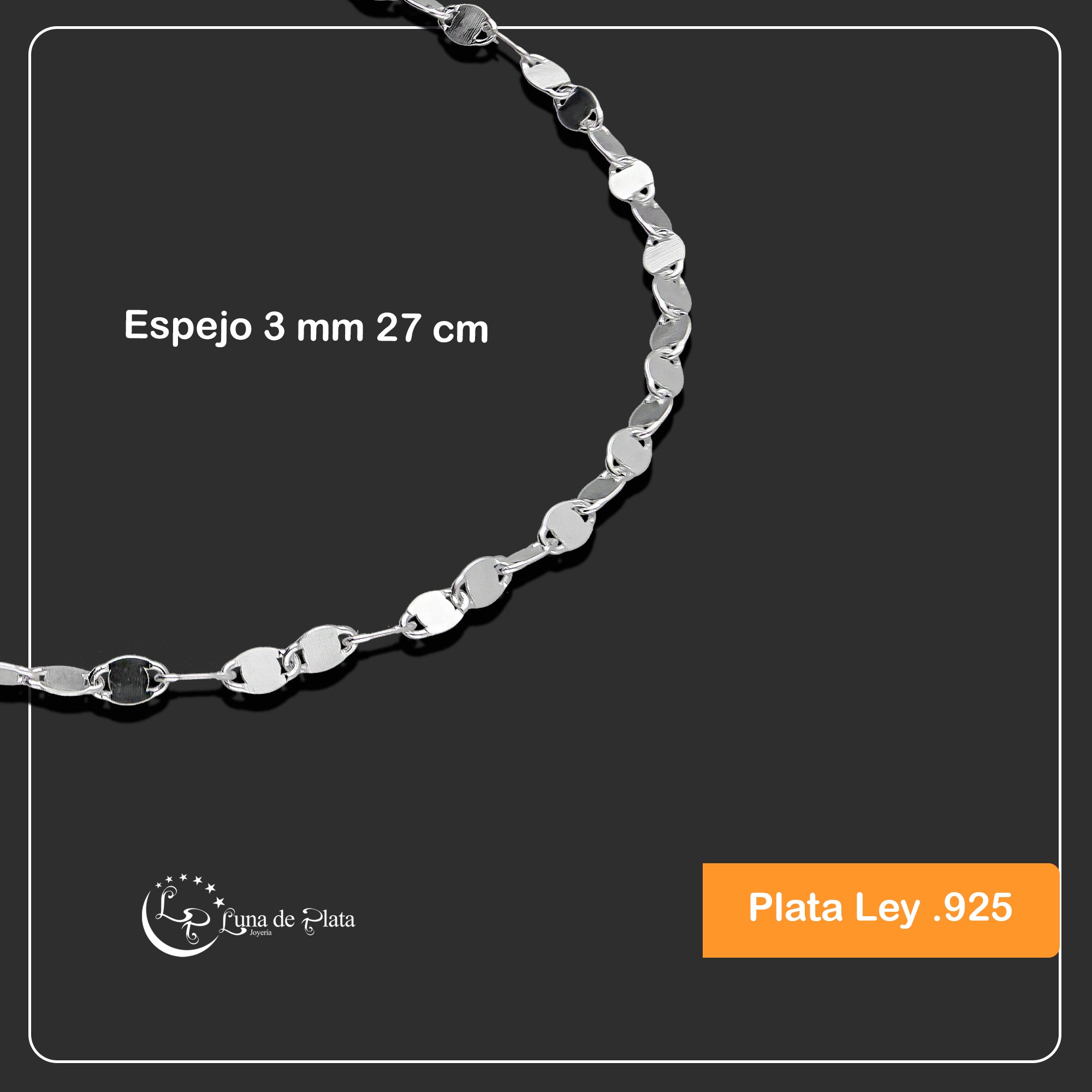 LPTB034 Pulsera Tobillera Espejo 3 mm 27 cm Plata .925 Taxco 2100922325