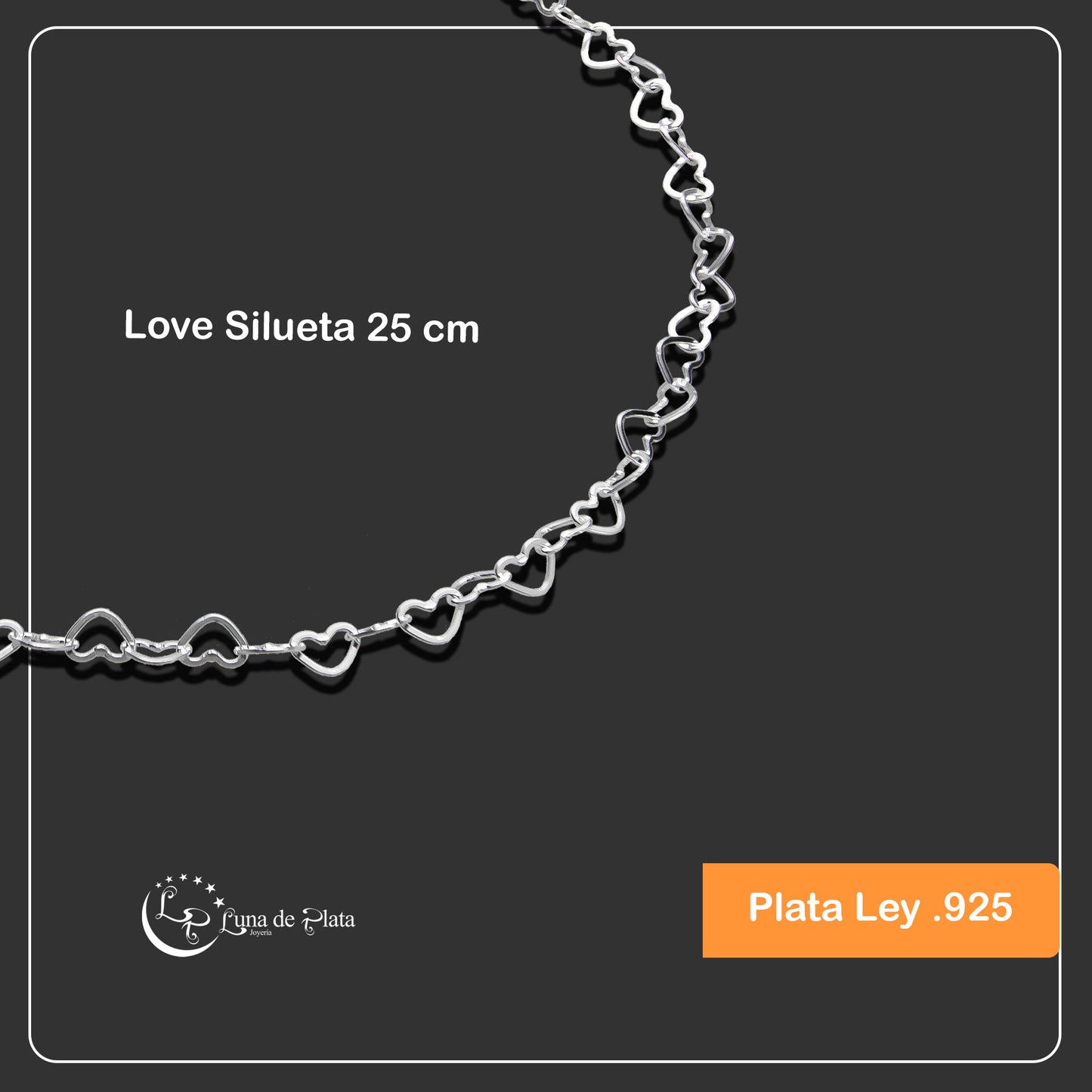 LPTB035 Pulsera Tobillera Love Silueta 25 cm Plata .925 Taxco 3227164604