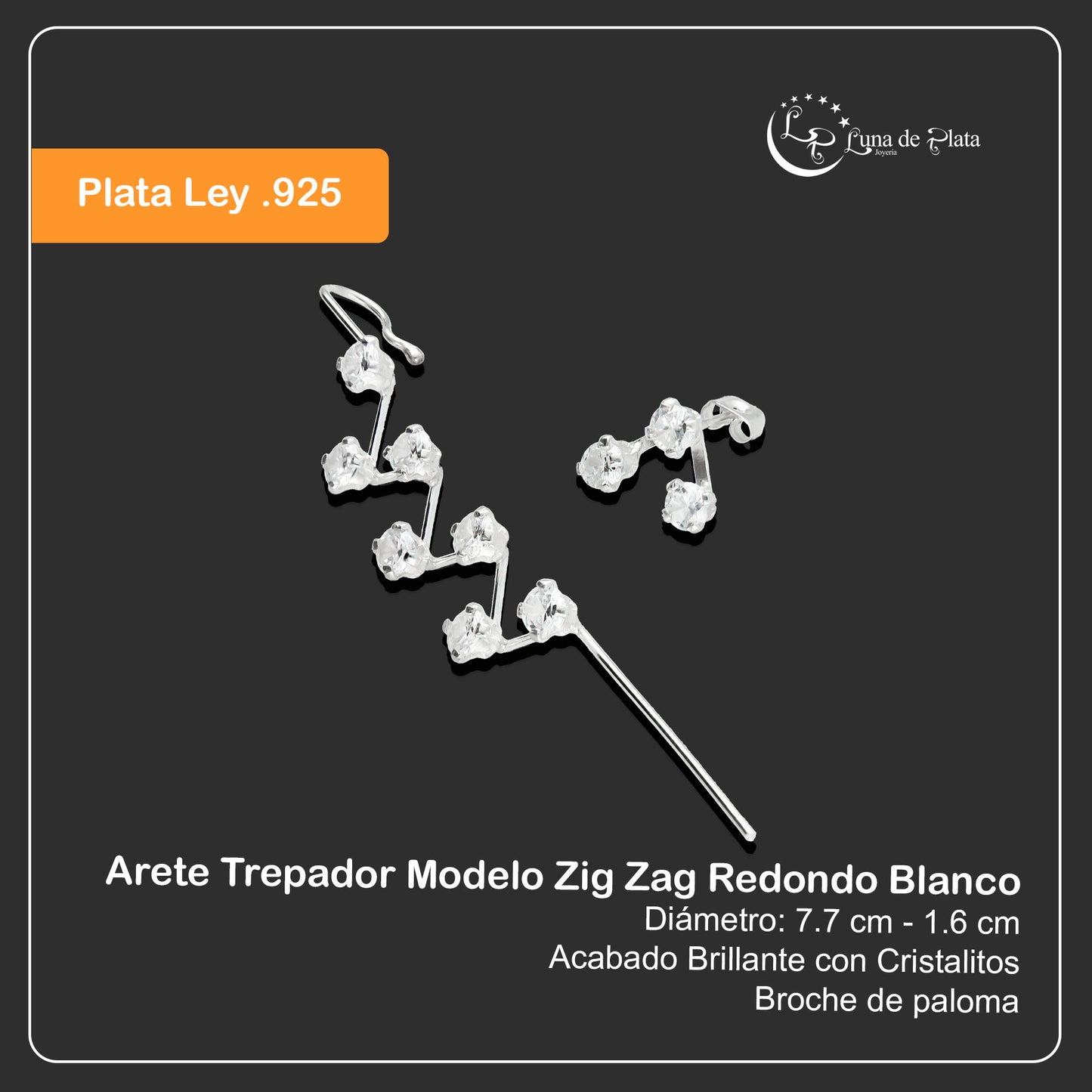 LPTR001 Arete Trepador Plata .925 Mod Zig Zag Redondo Taxco Blanco MLM912695964