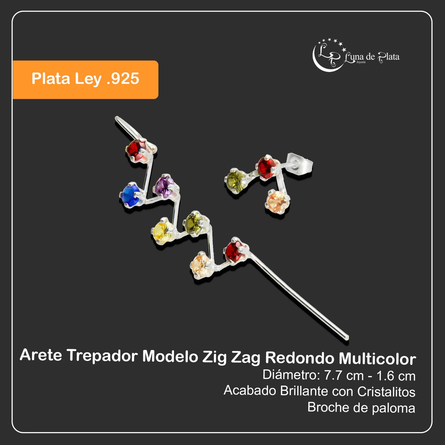 LPTR002 Arete Trepador Plata .925 Mod Zig Zag Redondo Taxco Multicolor MLM912695964