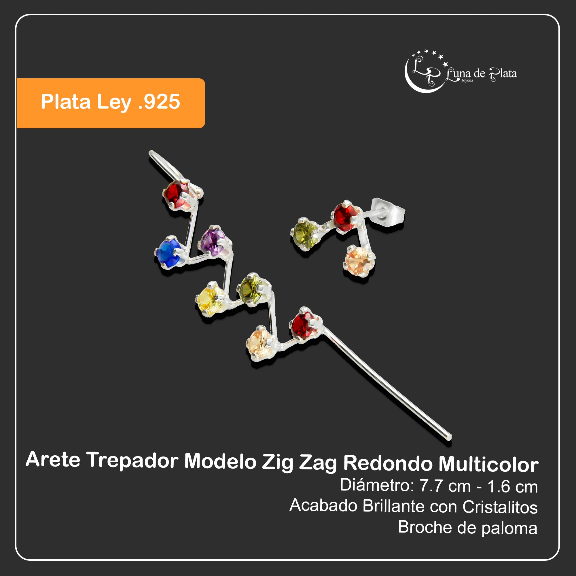 LPTR002 Arete Trepador Plata .925 Mod Zig Zag Redondo Taxco Multicolor MLM912695964