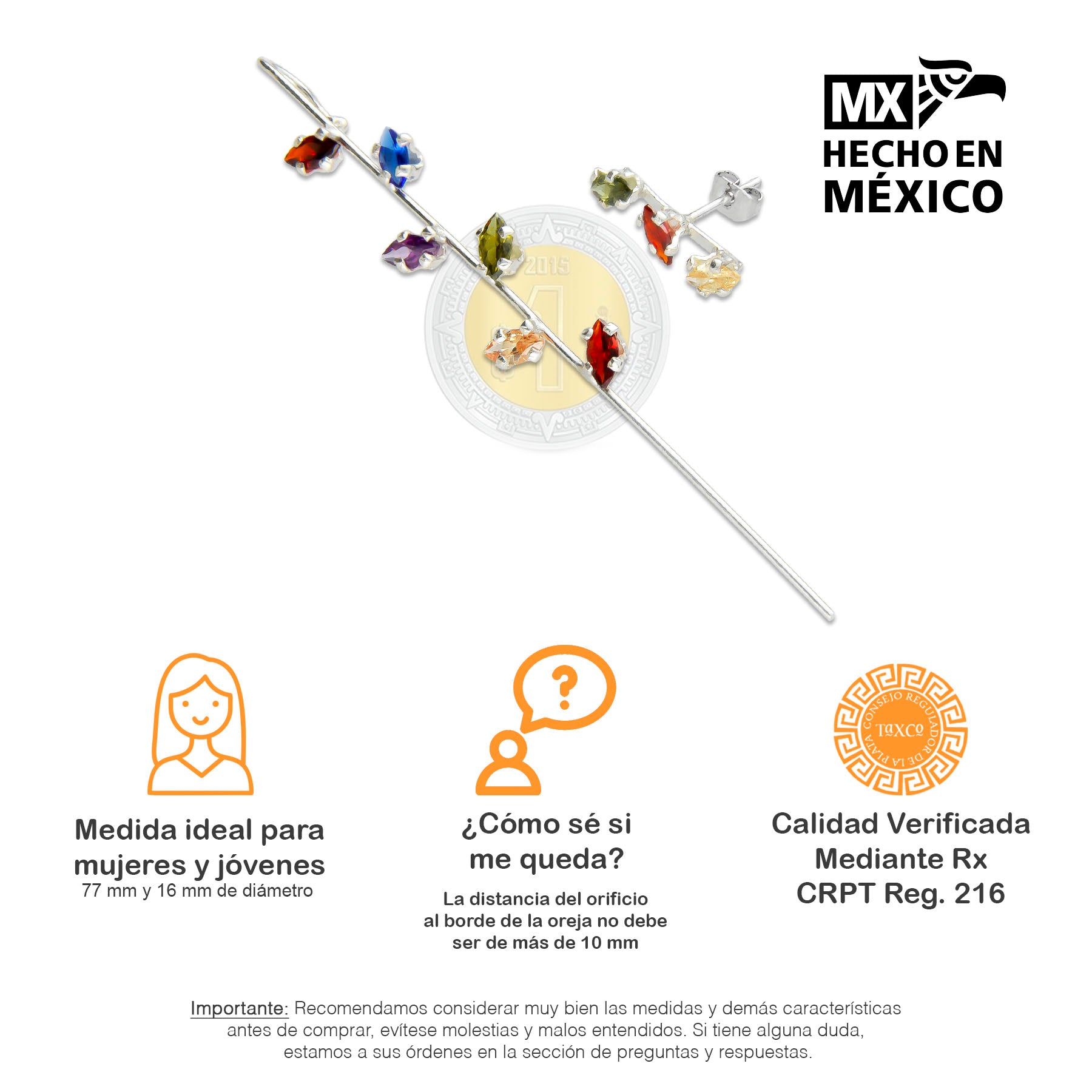 LPTR004 Arete Trepador Plata .925 Mod Recto Semilla Taxco Multicolor MLM912697915