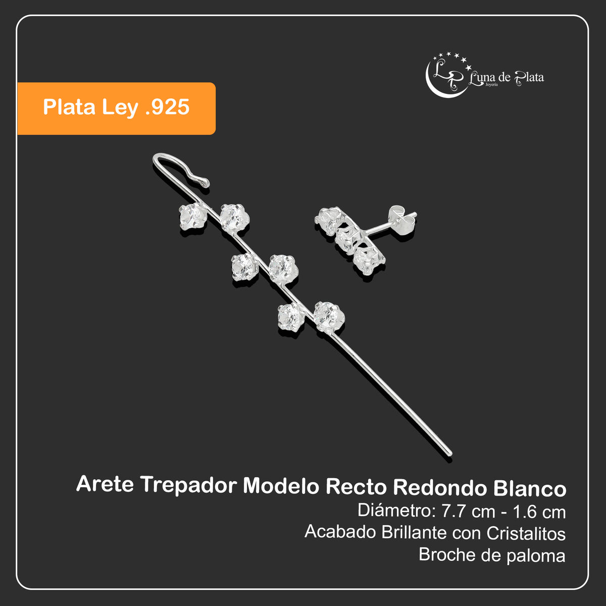 LPTR005 Arete Trepador Plata .925 Mod Recto Redondo Taxco Blanco MLM912691658