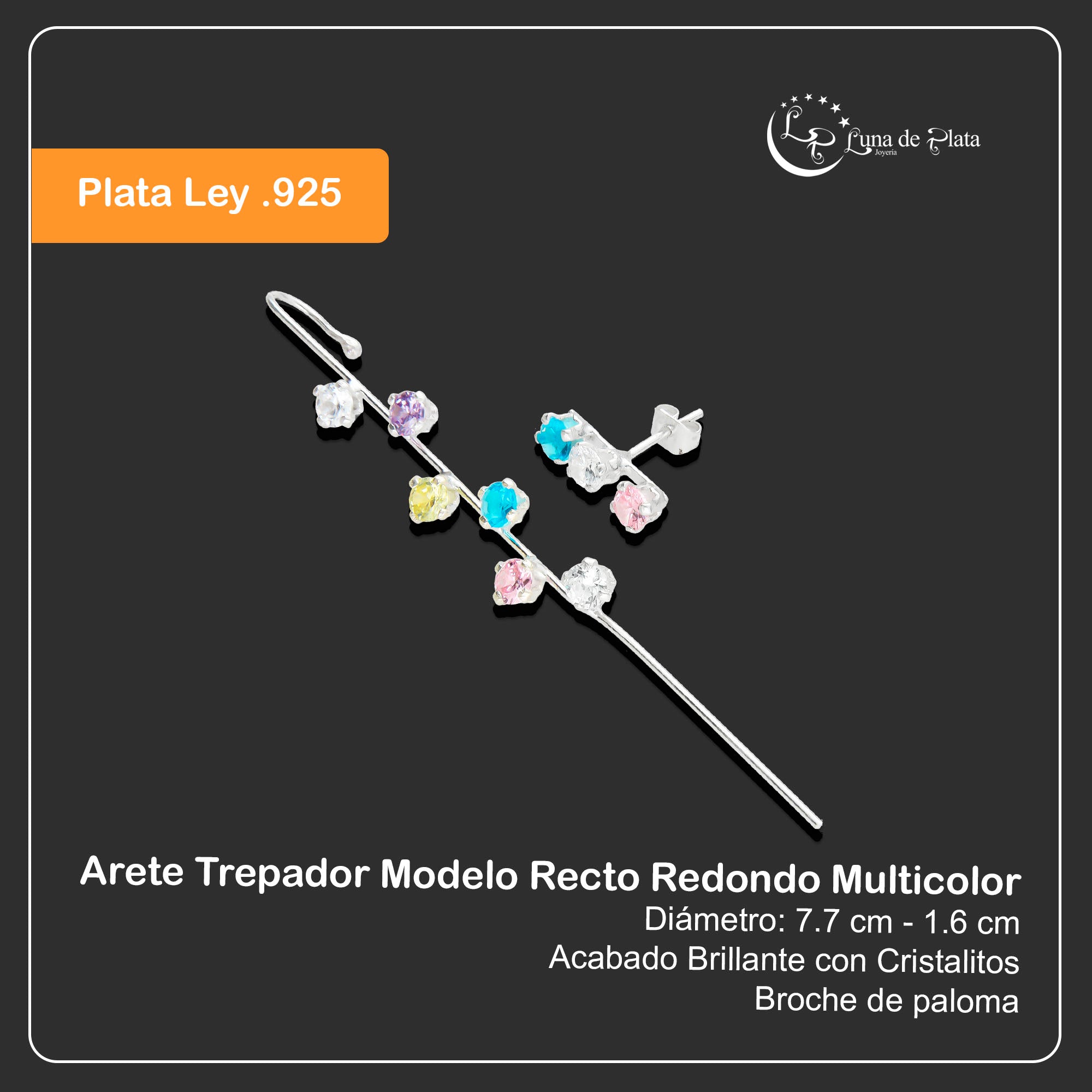 LPTR006 Arete Trepador Plata .925 Mod Recto Redondo Taxco Multicolor MLM912691658