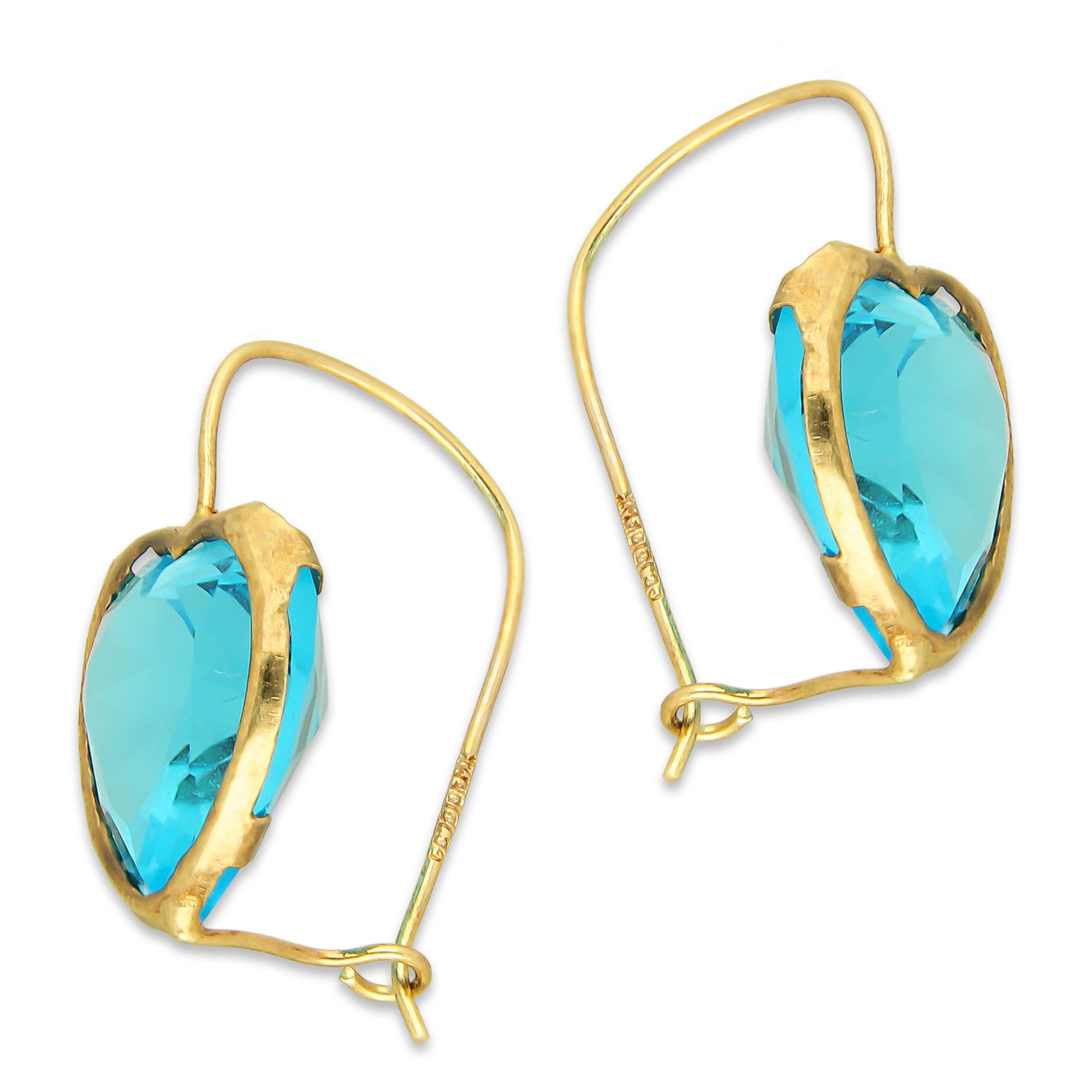 MR10AR016 Arete Arillo Oro Sólido 10K Modelo Corazón Azul Cielo con Bisel 2.3 cm cm de Diámetro