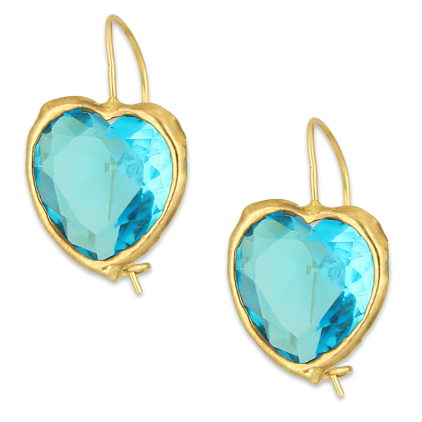 MR10AR016 Arete Arillo Oro Sólido 10K Modelo Corazón Azul Cielo con Bisel 2.3 cm cm de Diámetro