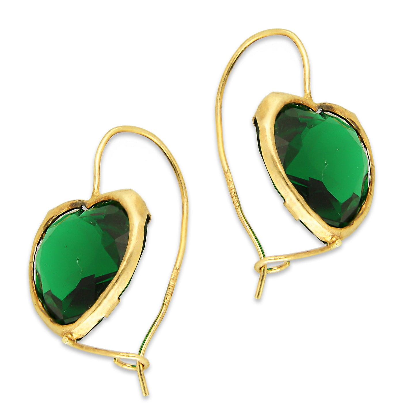 MR10AR017 Arete Arillo Oro Sólido 10K Modelo Corazón Verde con Bisel 2.3 cm cm de Diámetro