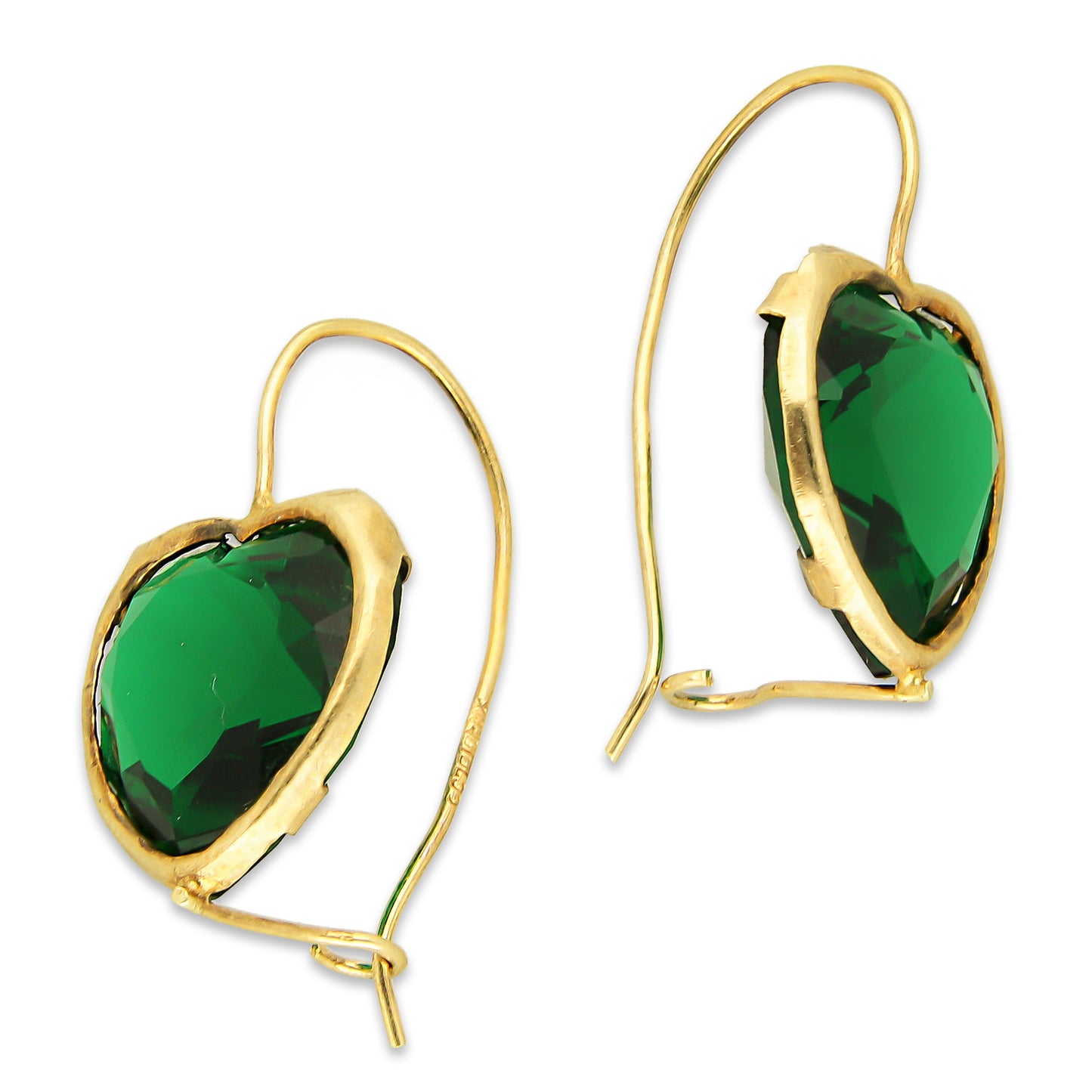 MR10AR017 Arete Arillo Oro Sólido 10K Modelo Corazón Verde con Bisel 2.3 cm cm de Diámetro