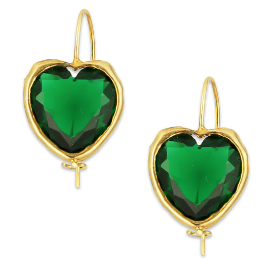 MR10AR017 Arete Arillo Oro Sólido 10K Modelo Corazón Verde con Bisel 2.3 cm cm de Diámetro