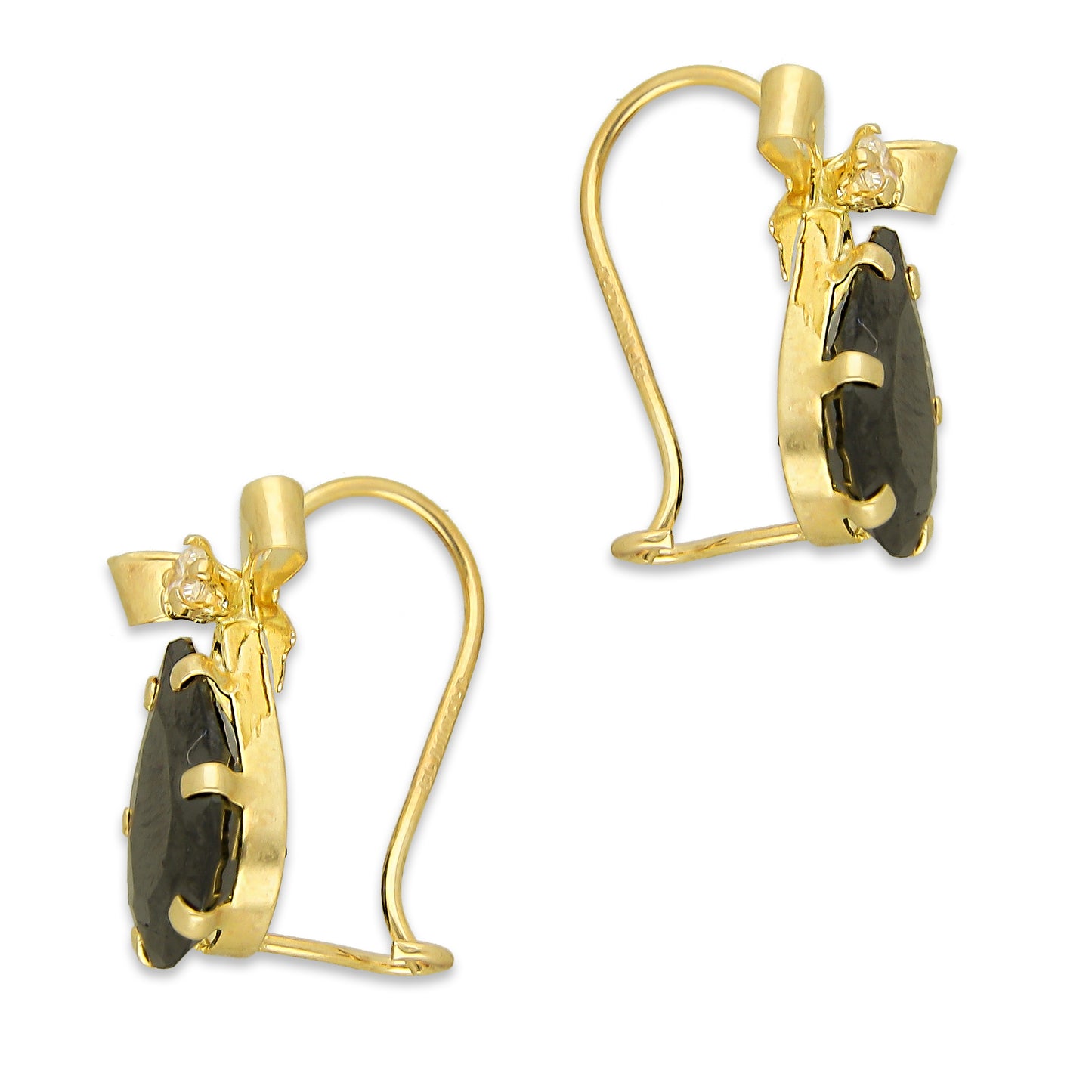 MR10AR021 Arete Arillo Oro Sólido 10K Modelo Moño con Gota Colgante Negro 1.6 cm de Diámetro