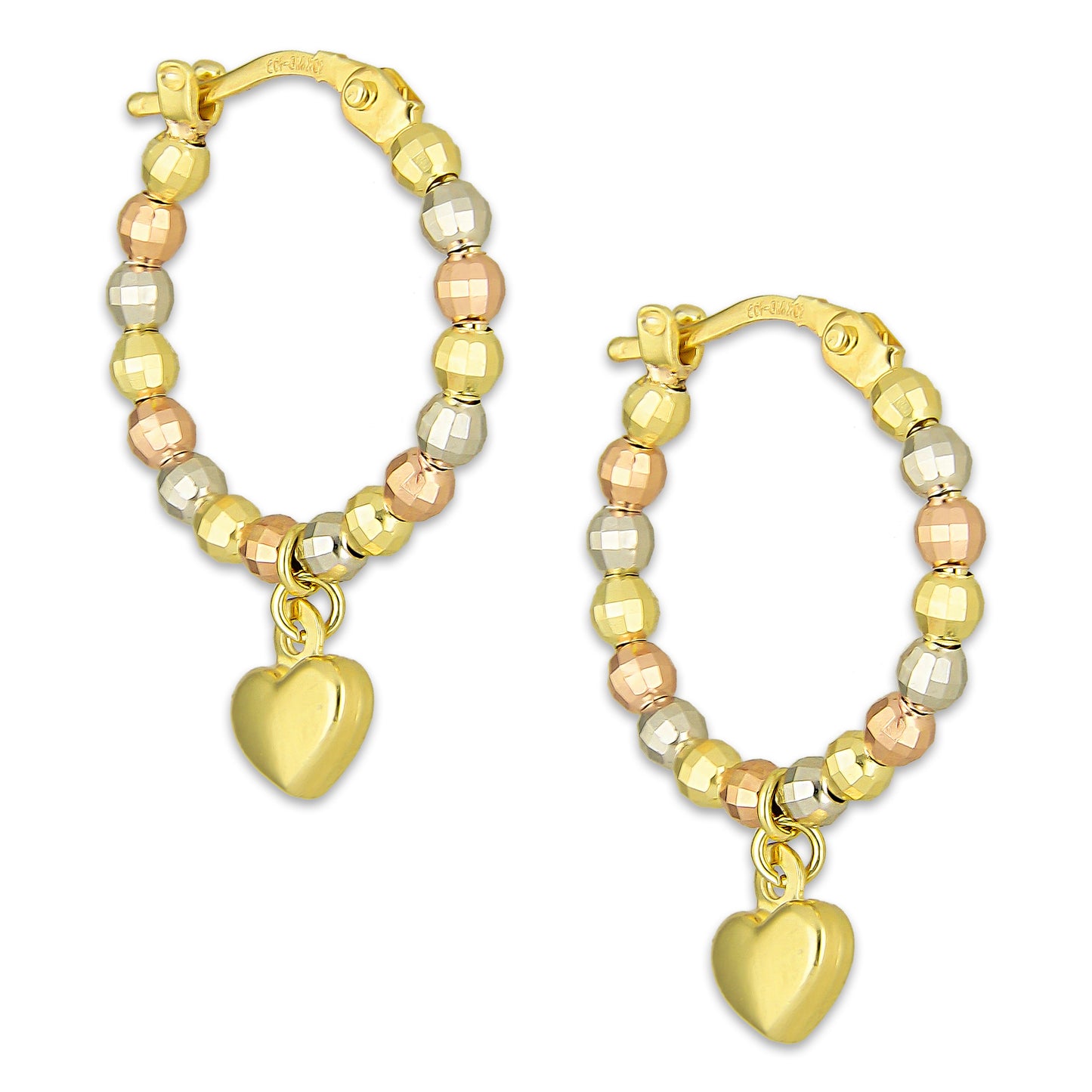 MR10AR032 Arete Arracada Oro Sólido 10K EMF10 Modelo Bolitas con Corazón Colgante Abultado Diámetro 1.2 cm