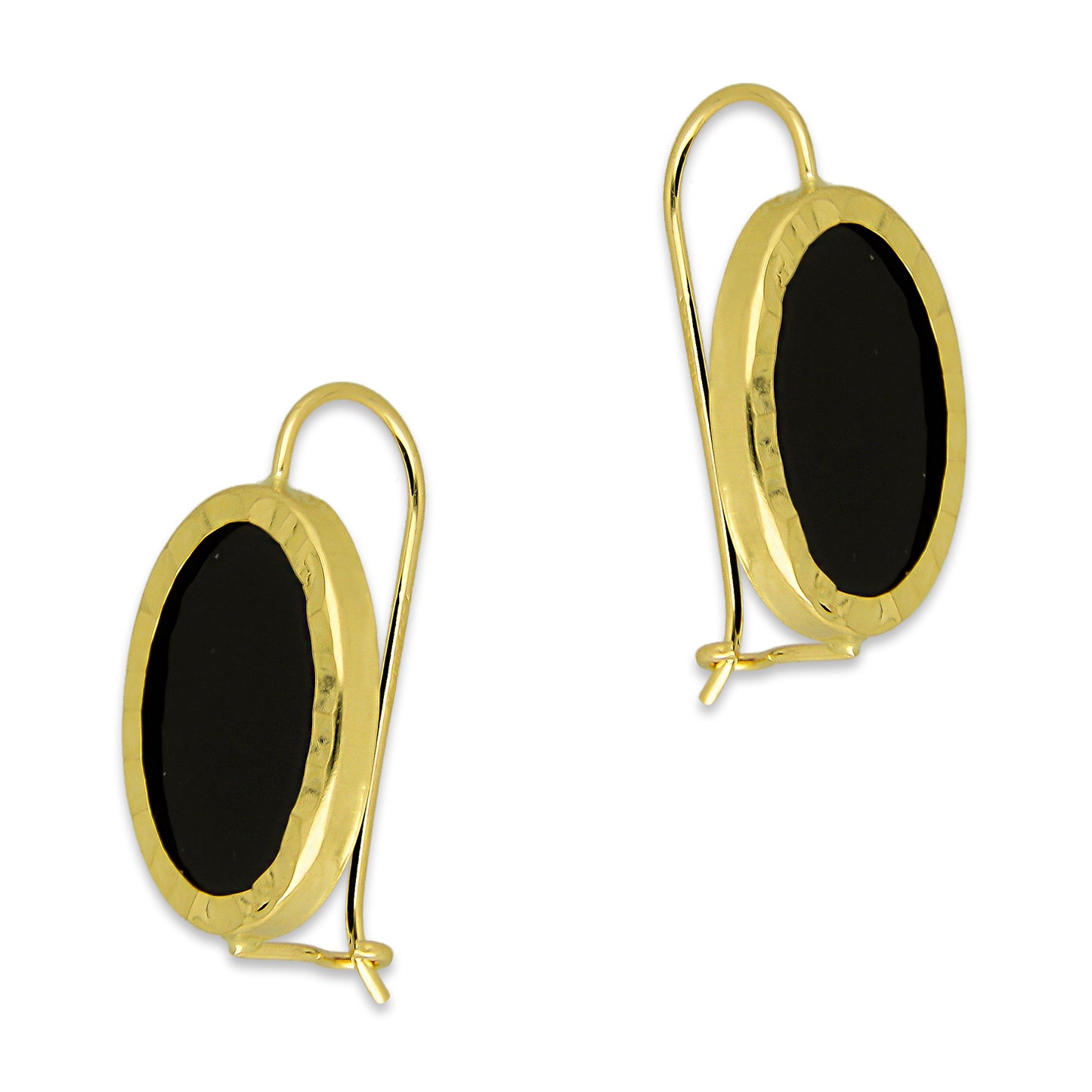MR10AR031 Arete Arillo Oro Sólido 10K Modelo Óvalo Onix con Bisel 2 cm