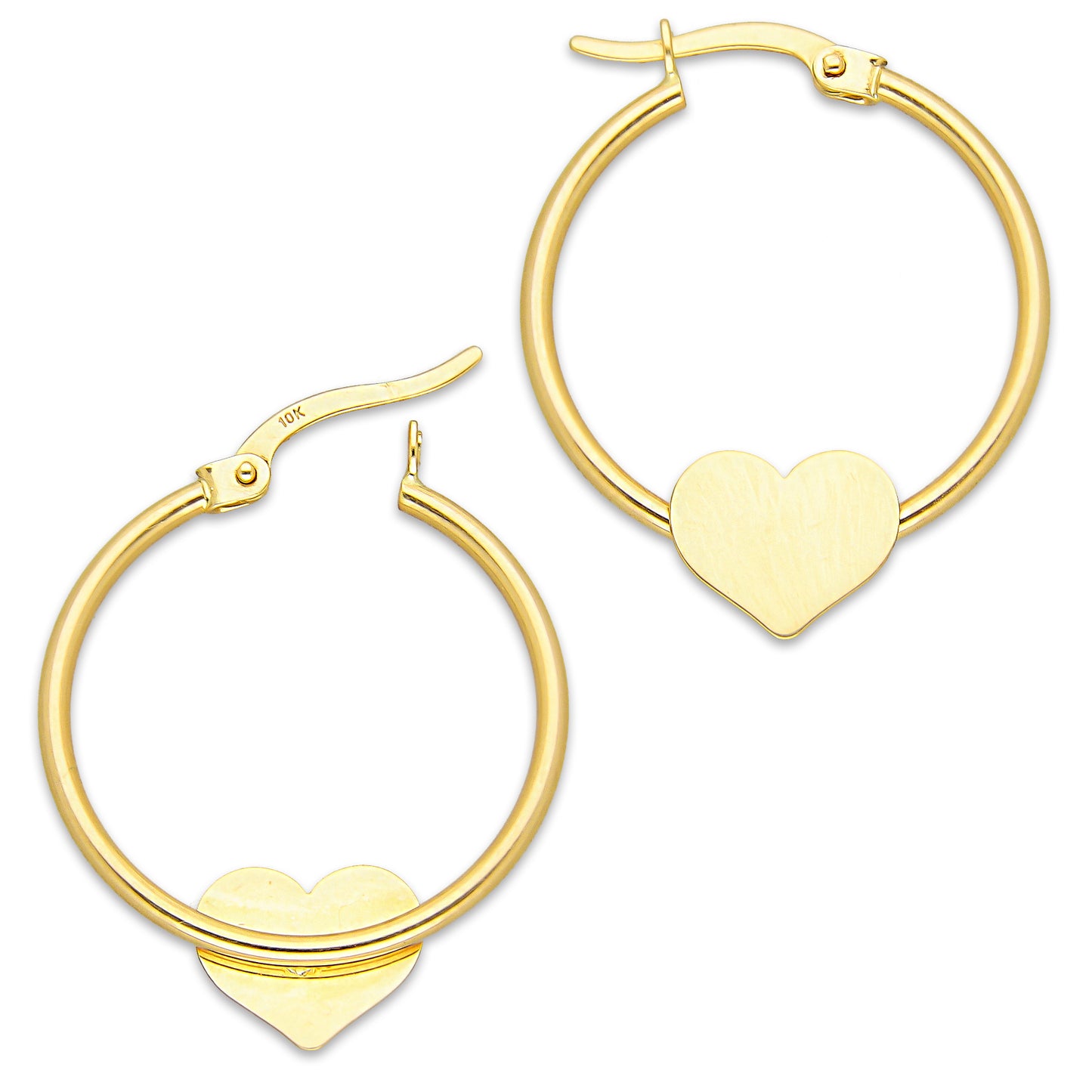 MR10AR037 Arete Arracada Oro Sólido 10K EMF10 Modelo Lisa Corazón Soldado Diámetro 2.3 cm