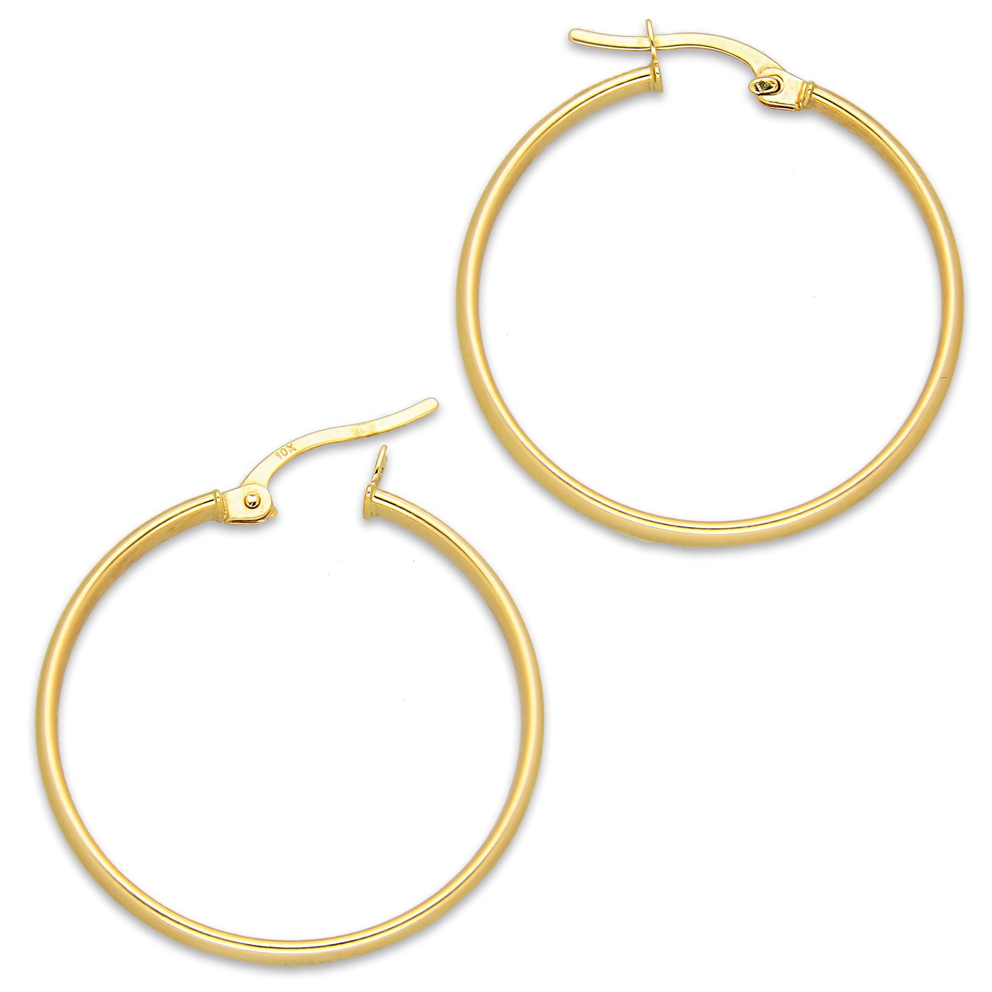 MR10AR040 Arete Arracada Oro Sólido 10K EMF10 Modelo Tubo Óvalado Liso Diámetro 2.7 cm