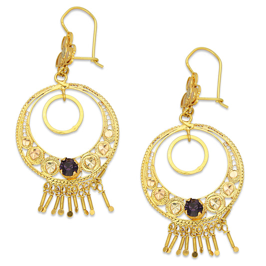 MR10AR044 Arete Arracada Oro Sólido 10K Modelo Círculo Canasta con Círculo al Centro Diámetro 5.4 cm