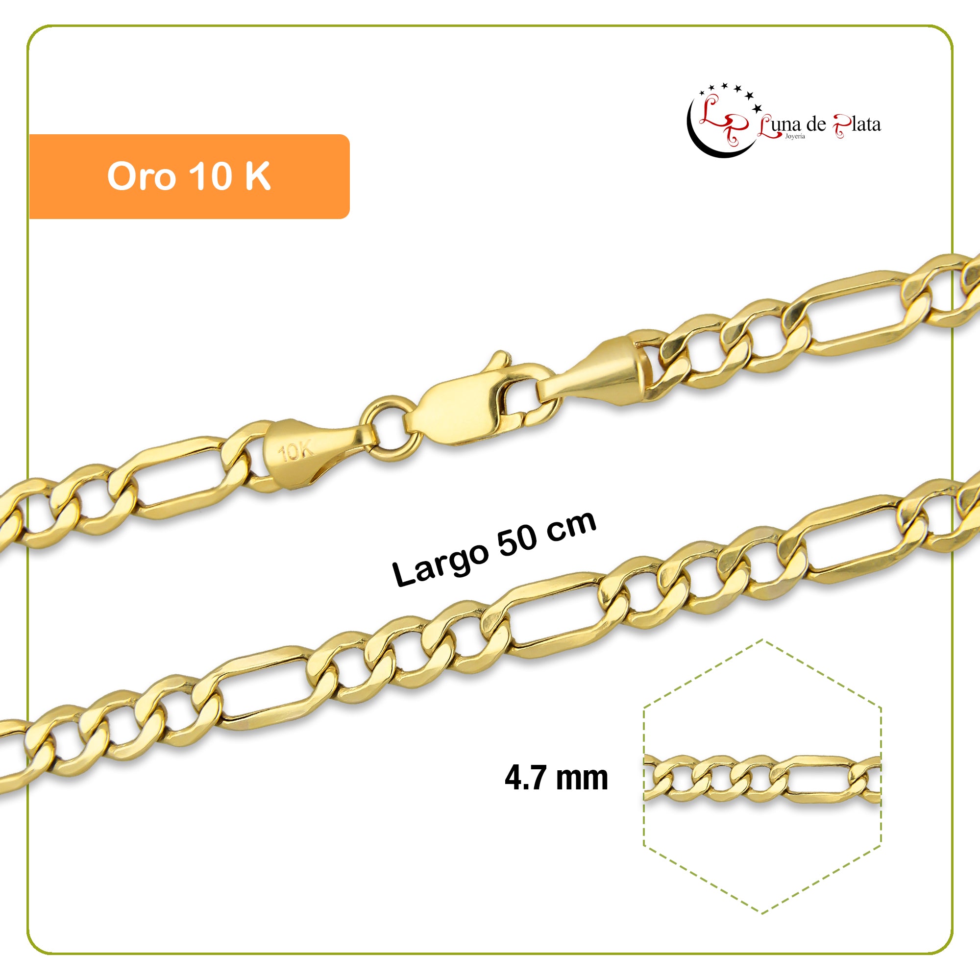MR10CU006-50 Cadena Oro Sólido 10K EMF10 Modelo Figaro 3*1 4.7 mm x 50 cm