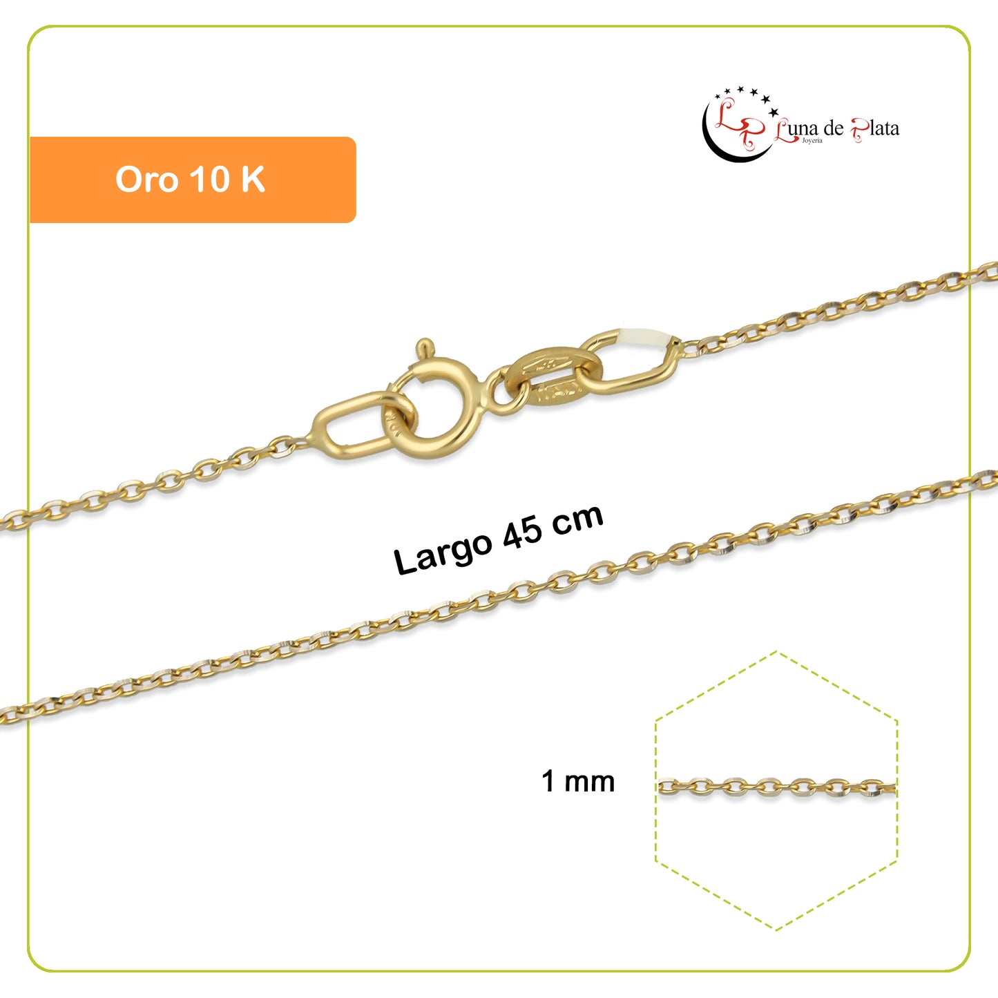 MR10CU010-45 Cadena Oro Sólido 10K EMC10 Modelo Rolo Ovalada 1 mm x 45 cm