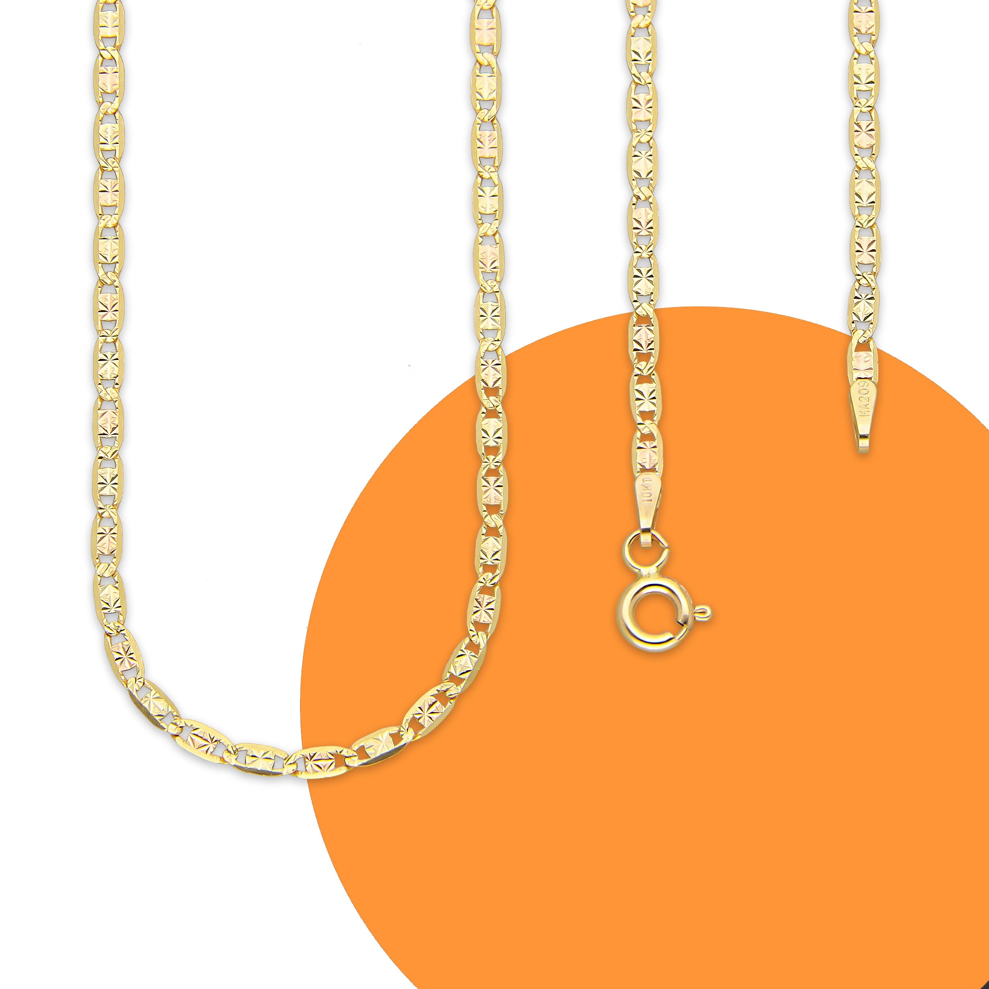 MR10CU031-60 Cadena Oro Sólido 10K Ancla Plana Diamantado Estrella Florentino 2 mm x 60 cm