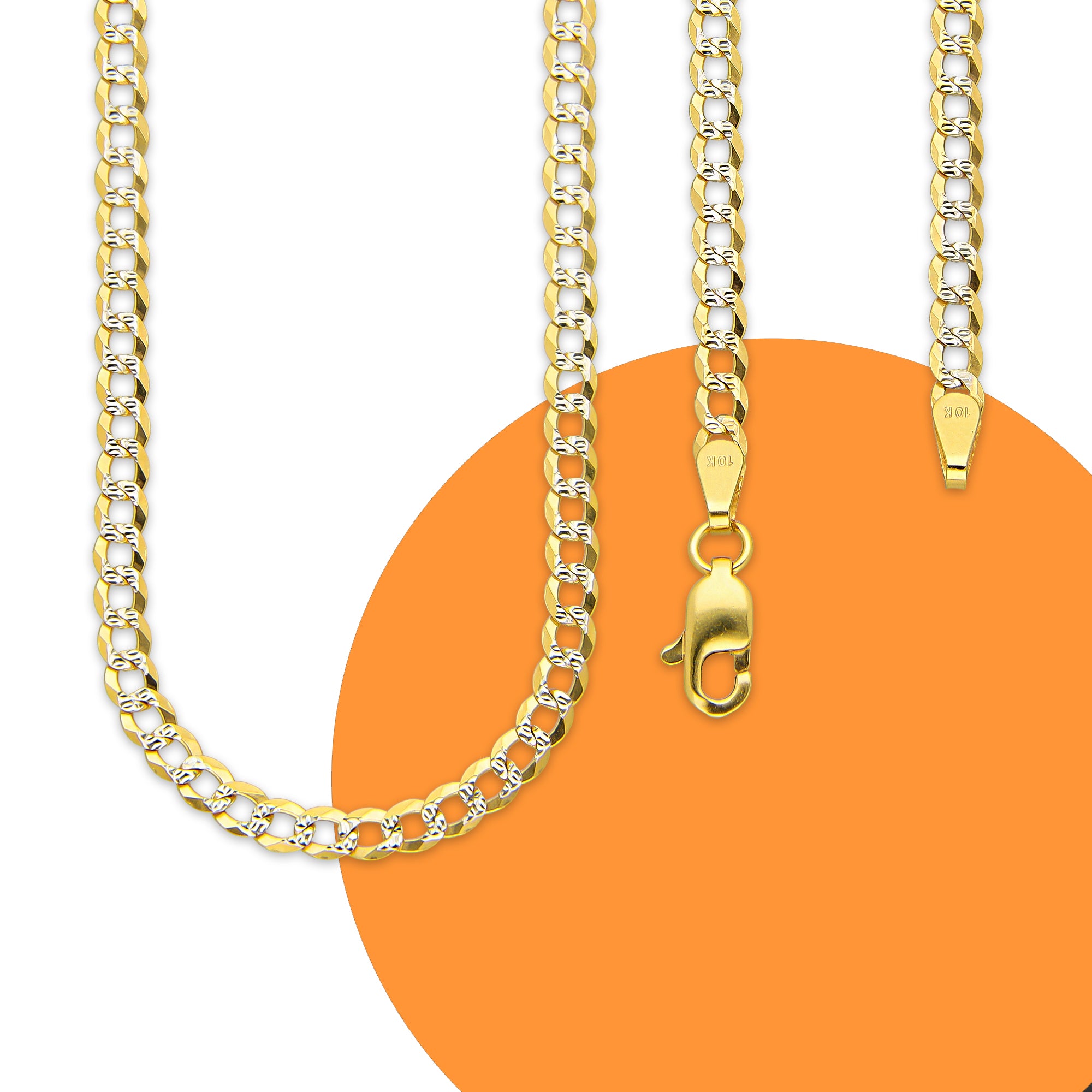 MR10CU034-55 Cadena Oro Sólido 10K Cubana Americana Diamantada 3.2 mm x 55 cm