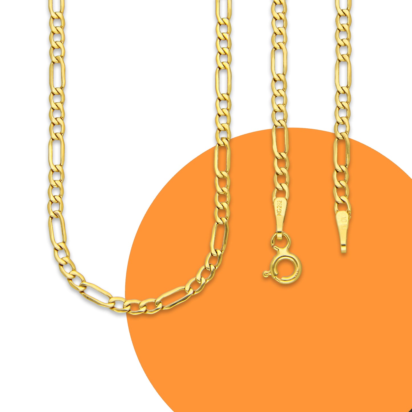 MR10CU055-55 Cadena Oro Sólido 10K EMF10 Modelo Figaro 3*1 3 mm x 55 cm