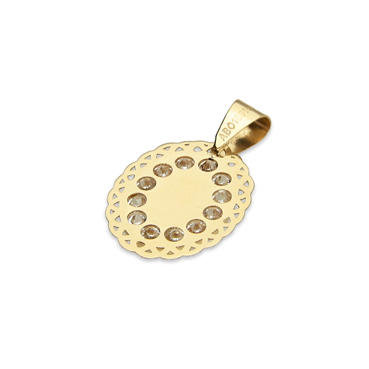 MR14DJ004 Dije Medalla Oval Oro Sólido 14K Espíritu Santo Zirc Perl Olan 1.2 x 1.9 cm