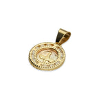 MR14DJ006 Dije Medalla Redonda Oro Sólido 14K Espíritu Santo Zirc Perl 1.1 x 1.7 cm