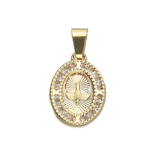 MR14DJ009 Dije Medalla Oval Oro Sólido 14K Espíritu Santo Perl 1.2 x 2.2 cm
